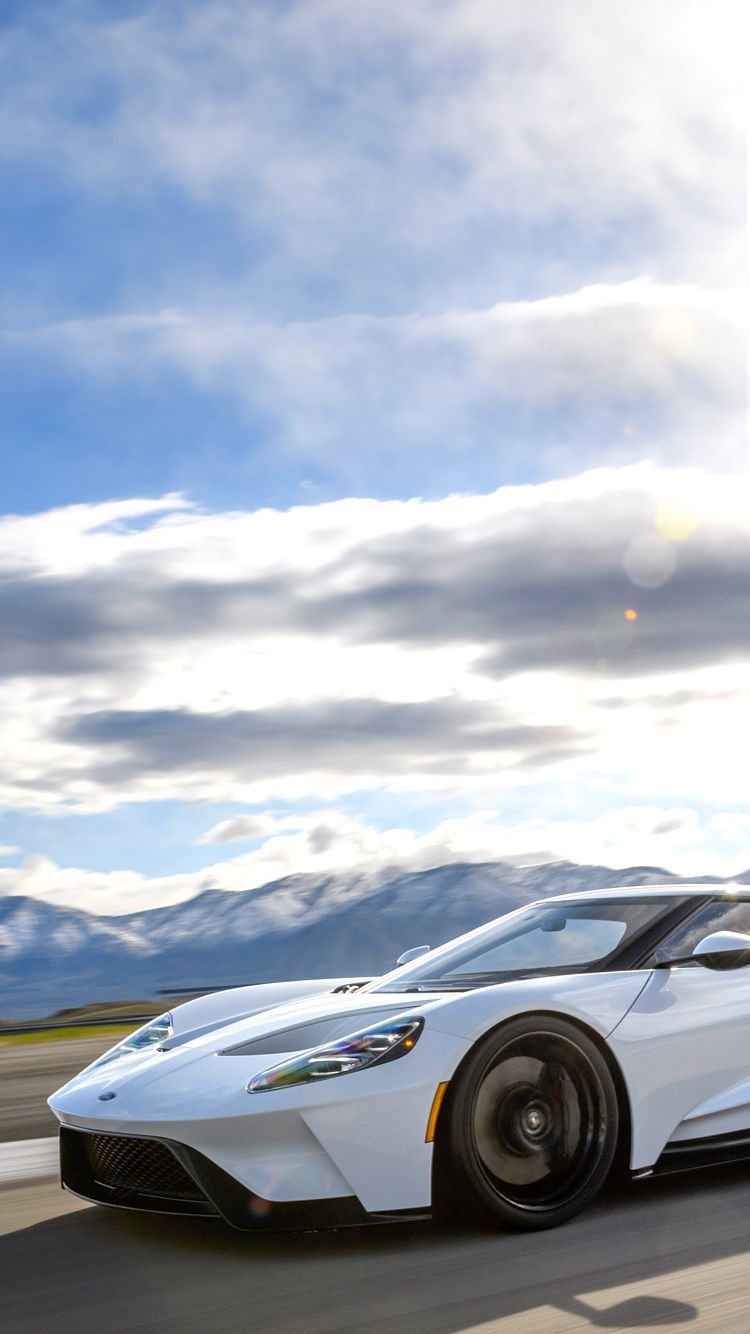 Universal Phone Wallpaper/ Background White Ford GT Super Car