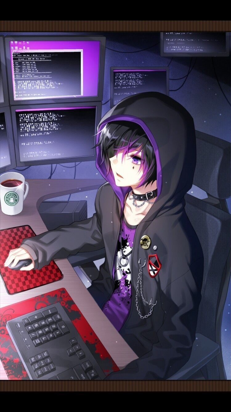 Hacker Anime Boy Computer HD Wallpaper