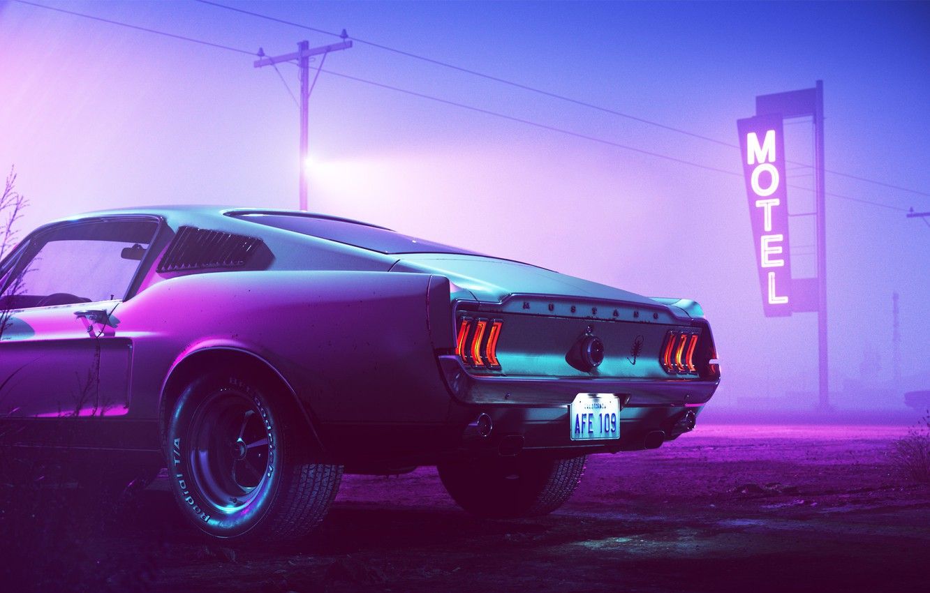 Wallpaper Ford Mustang, Neon, Motel image for desktop