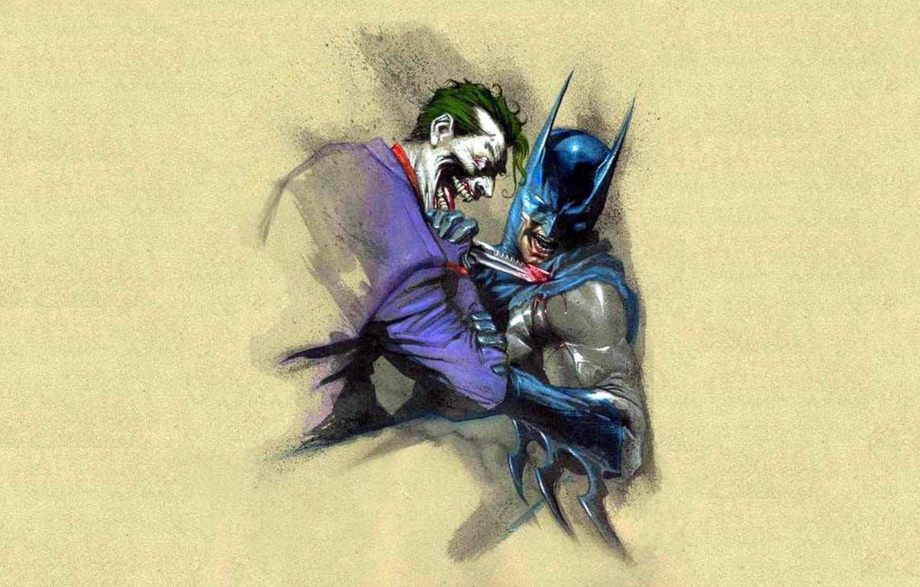 Wallpaper battle, Joker, knife, Batman, wound, Batman, fight