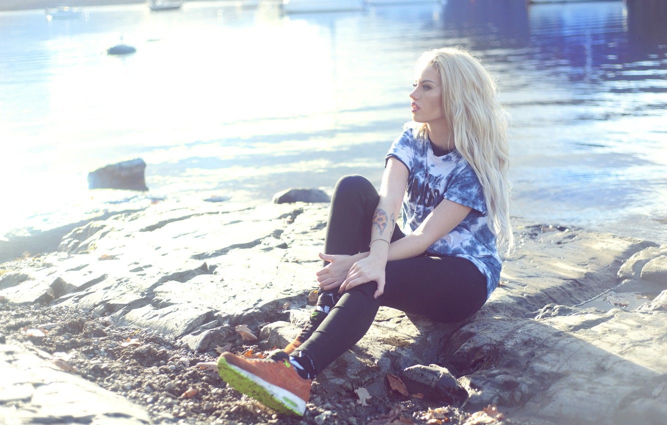 Wallpaper girl, woman, water, model, Nike, tattoo, shore, blonde