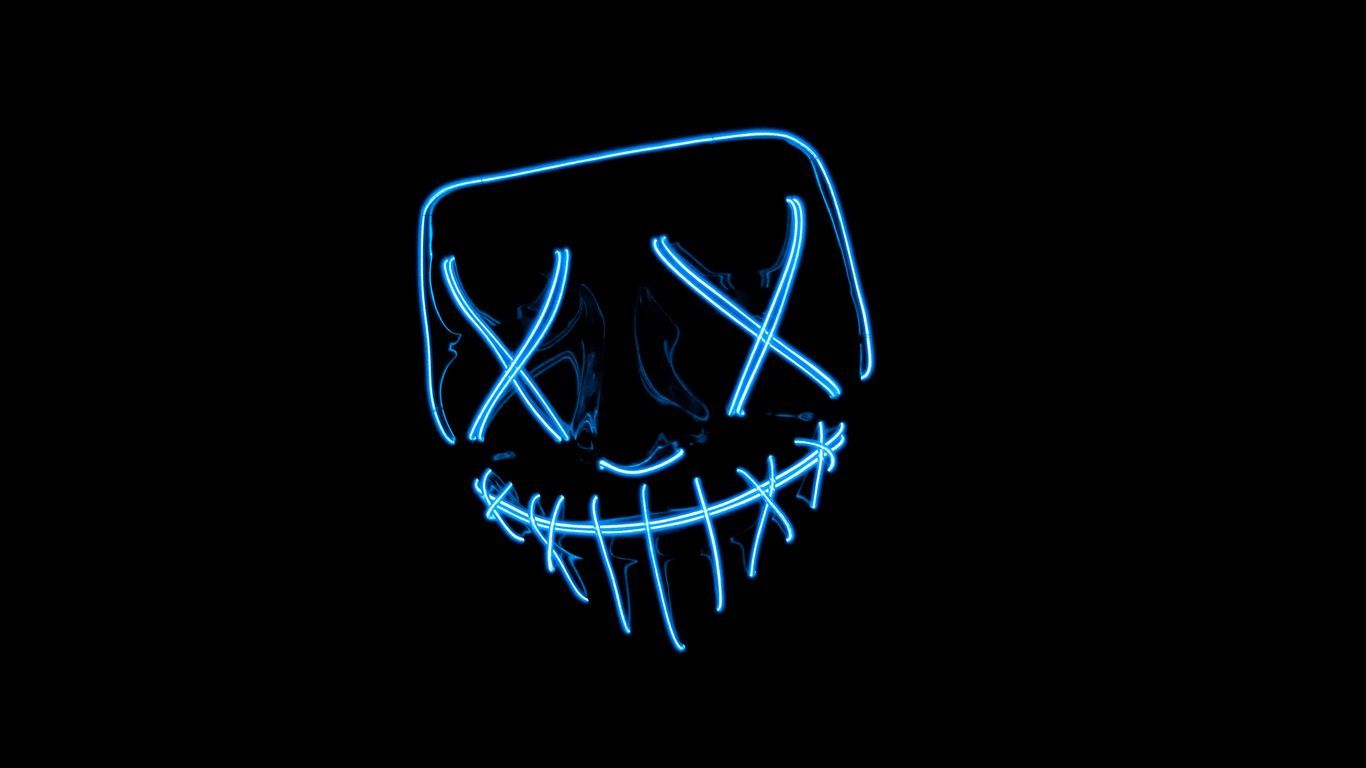 Download wallpaper 1366x768 mask, neon, dark, darkness tablet