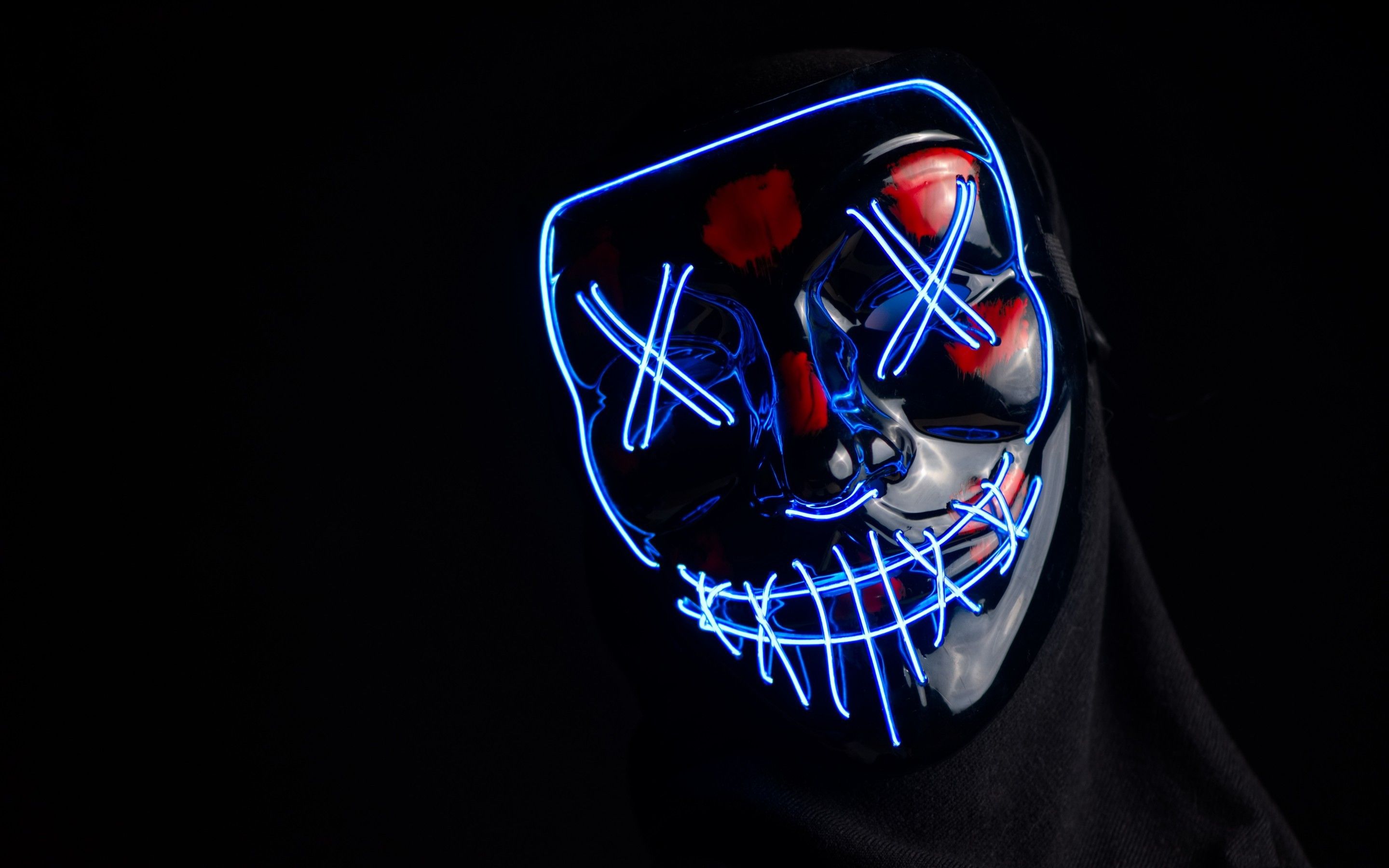 Download 2880x1800 Anonymous, Neon Mask, Creepy Wallpaper