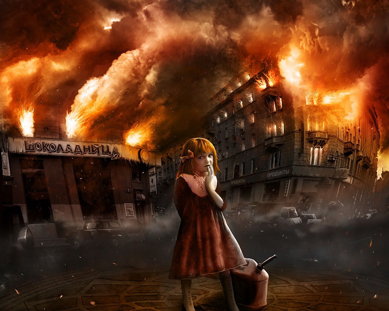 Girl with a canister of gasoline wallpaper and image