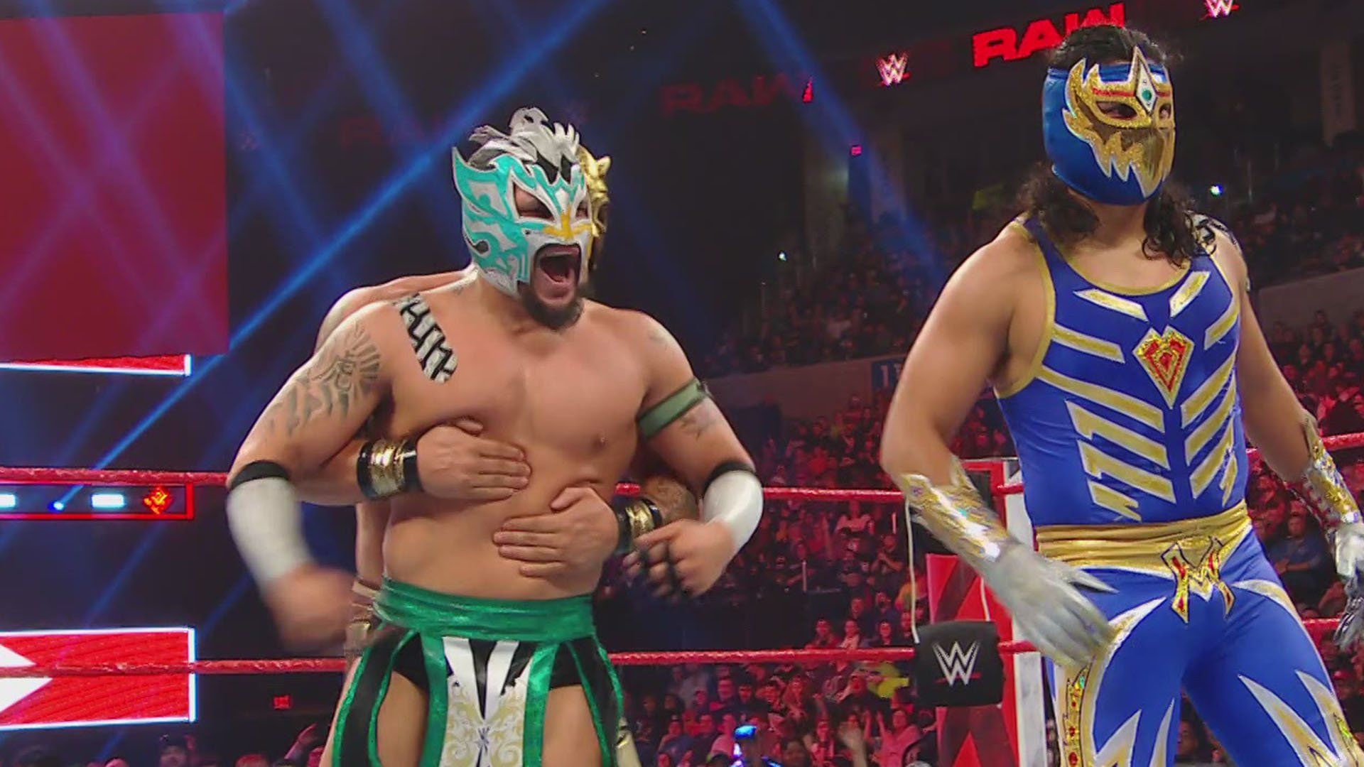 The Lucha House Party def. Jinder Mahal & The Singh Brothers. Big