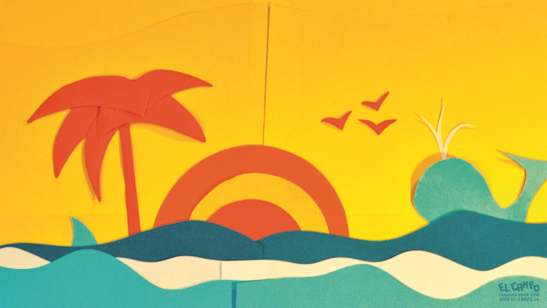 Wallpaper, campo, sunrise, retro, art, stuntarts