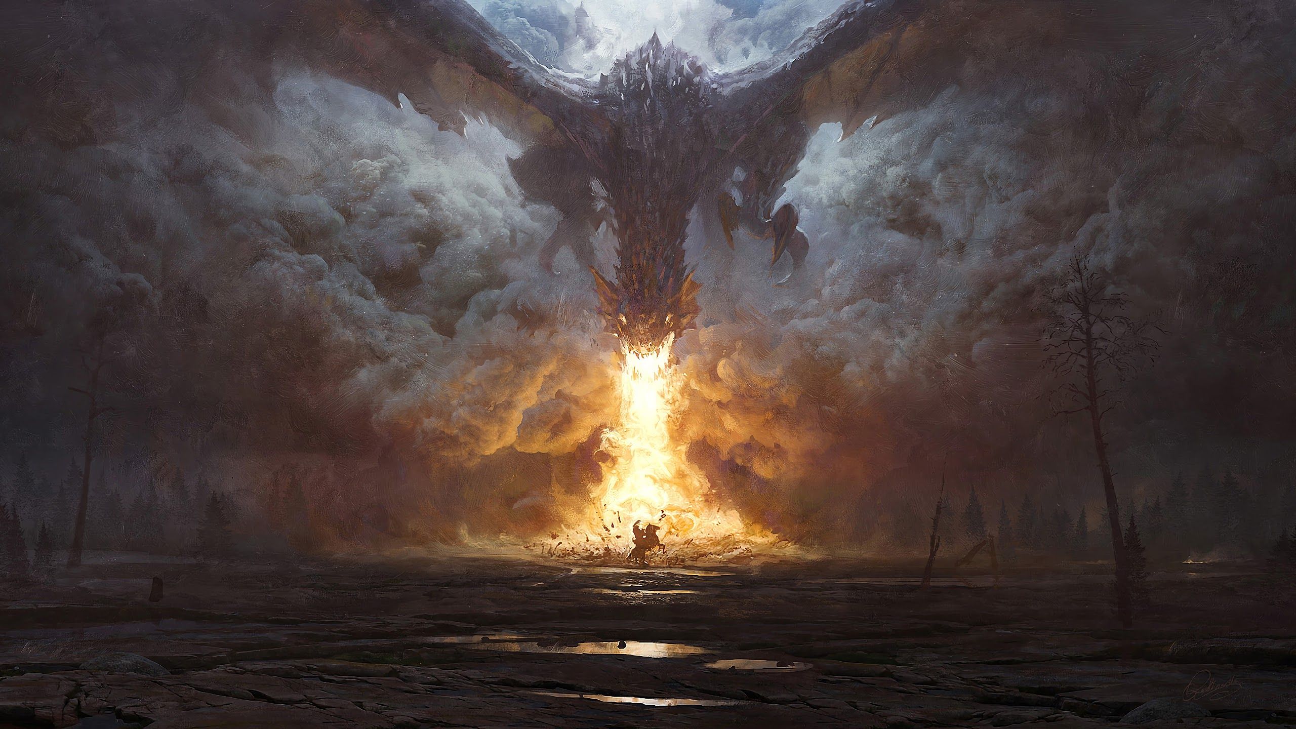Dragon Fire Breath Fantasy Art 4K Wallpaper