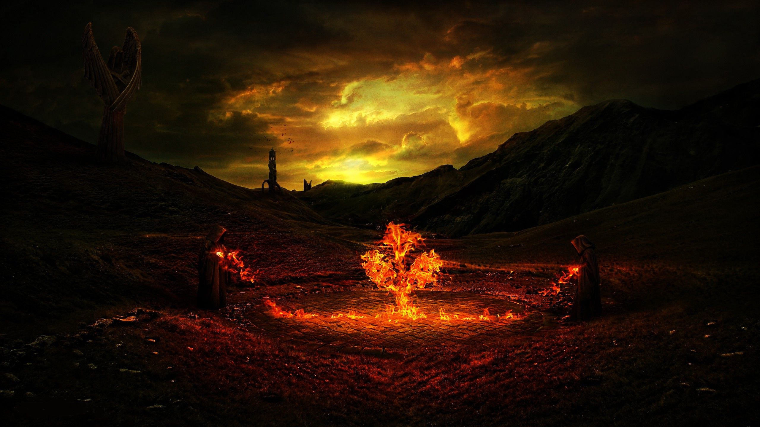 fantasy Art, Fire, Trees Wallpaper HD / Desktop and Mobile