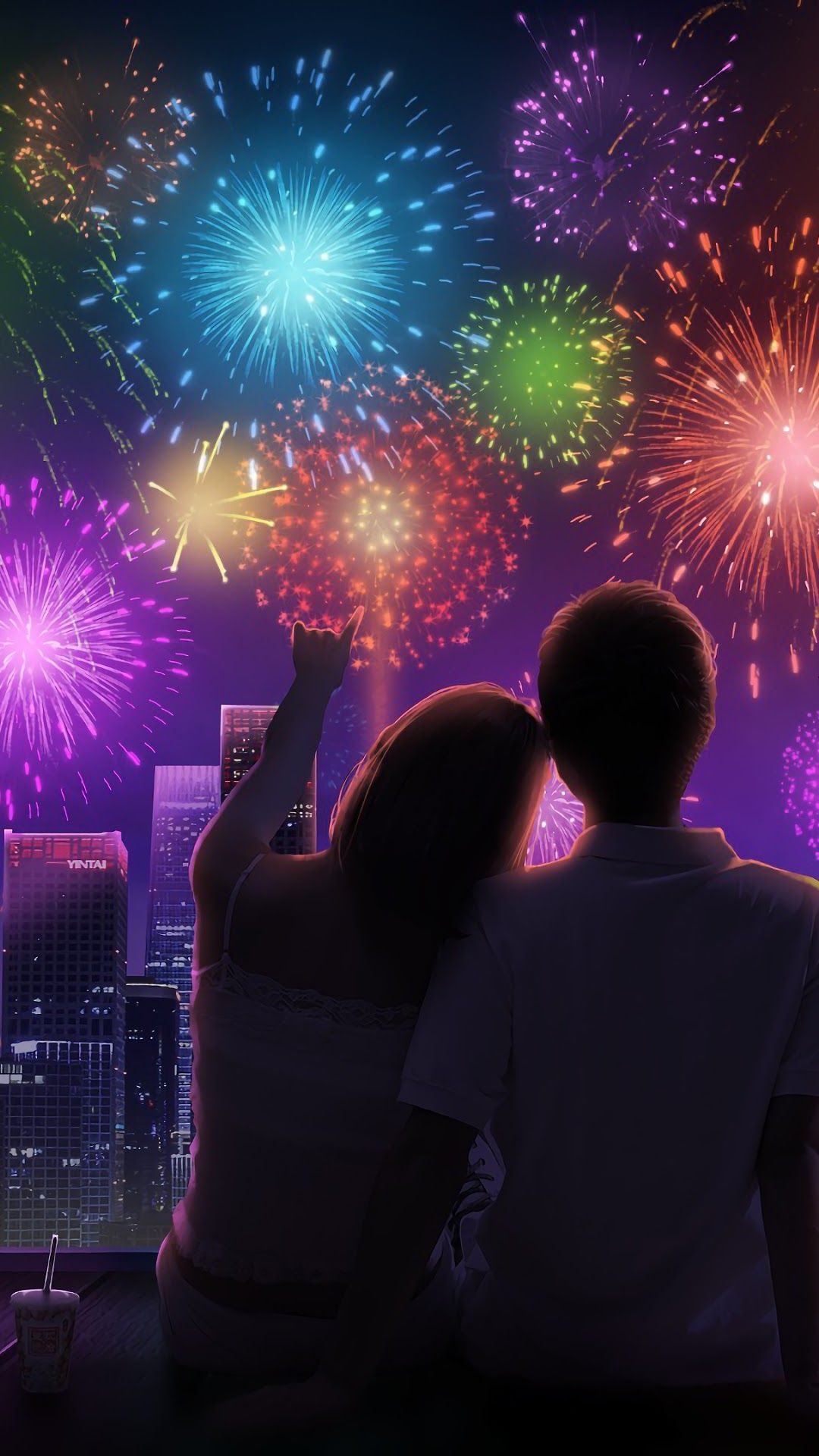 332068 Anime, Couple, City, Night, Fireworks Iphone 10,7,6s,6 HD