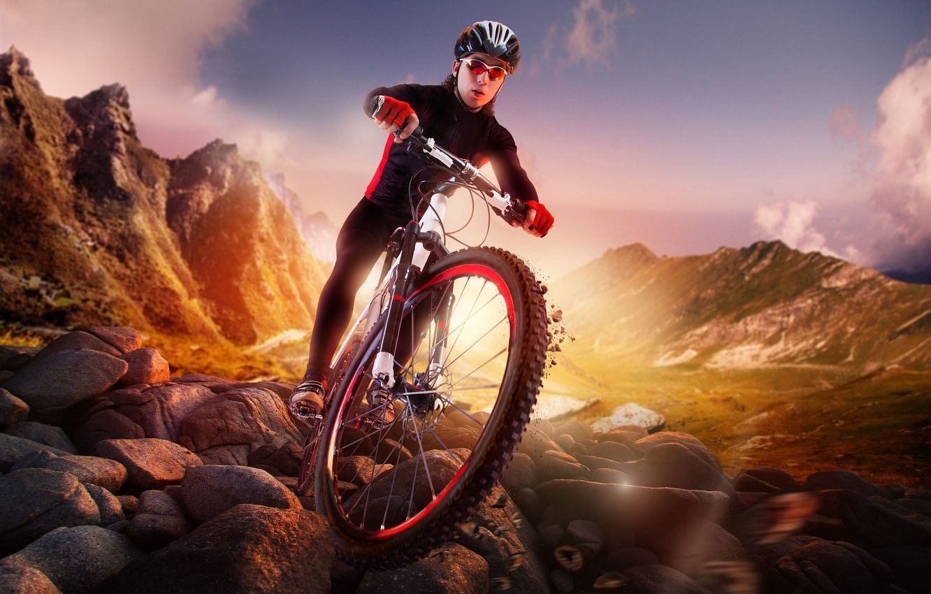 Wallpaper mountains, stones, sport, cyclist image for desktop
