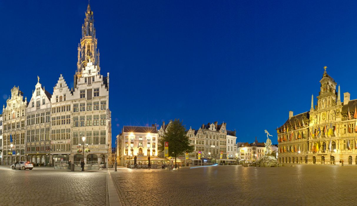 Belgium Houses Antwerp Street Pavement Night Cities wallpaper