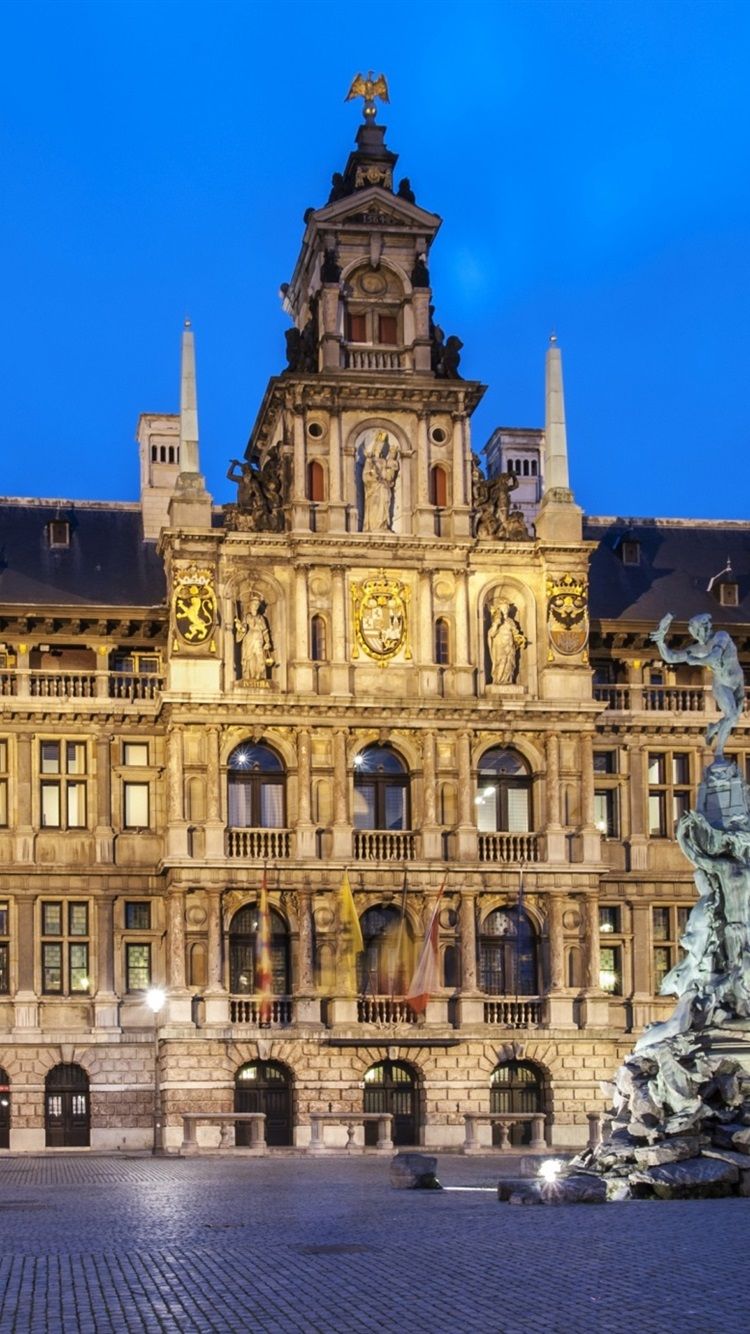 Wallpaper Antwerp, Belgium, square, night, city 1920x1440 HD