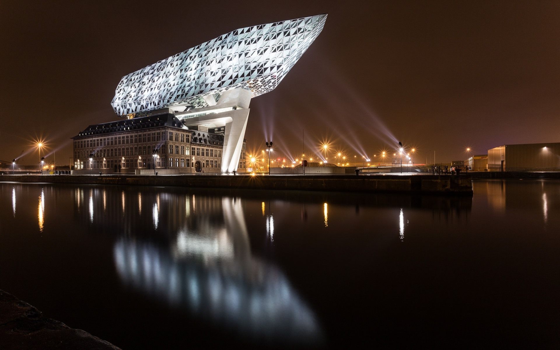 Wallpaper Belgium, Antwerp, city, night, illumination 1920x1200 HD
