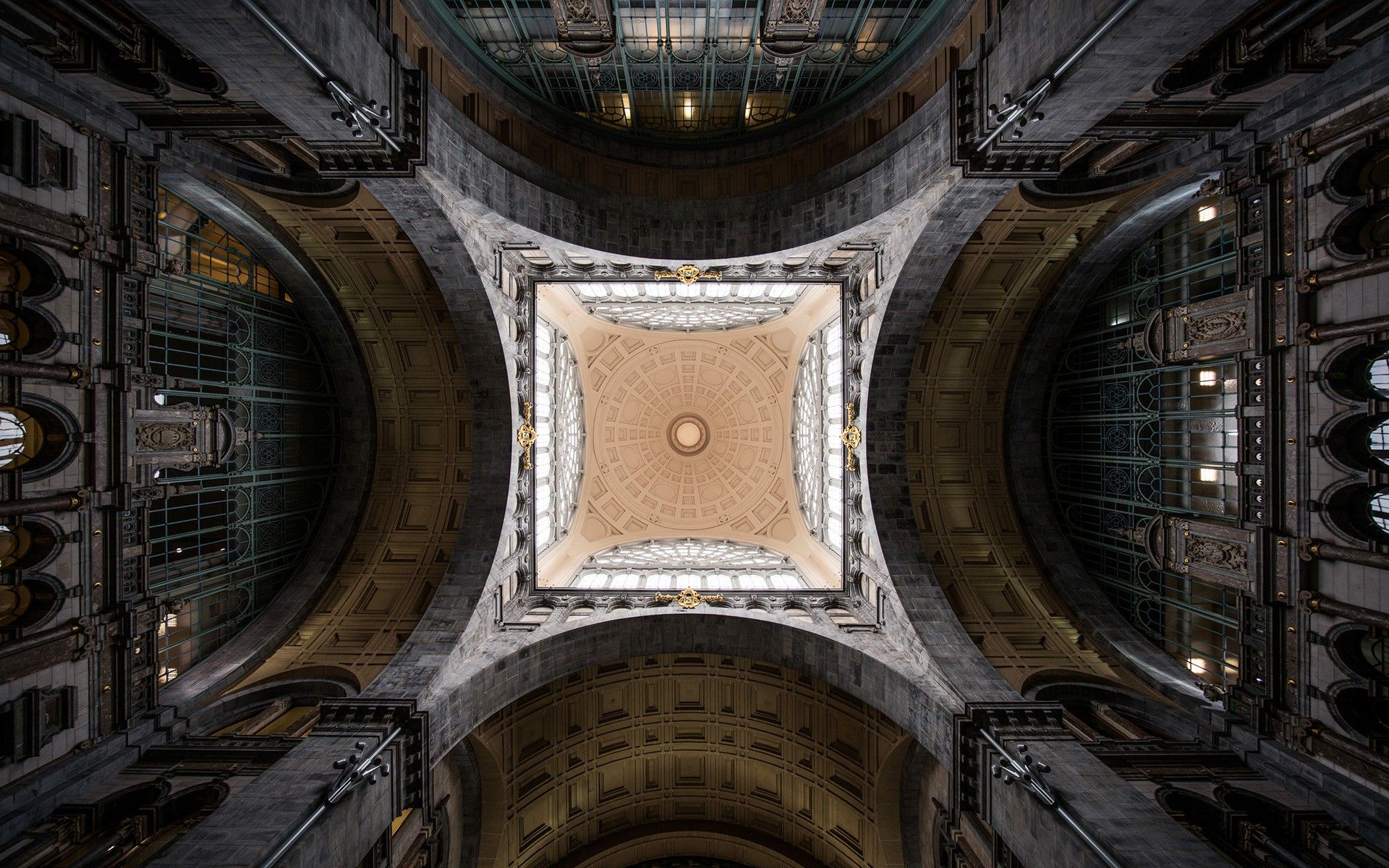 architecture, Building, Worms eye view, Antwerp, Belgium, Symmetry