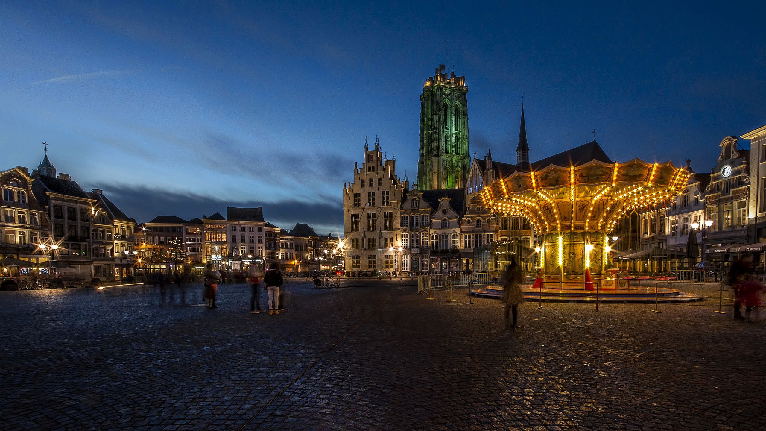 image Belgium Mechelen Antwerp Street Night Fairy lights 2560x1440