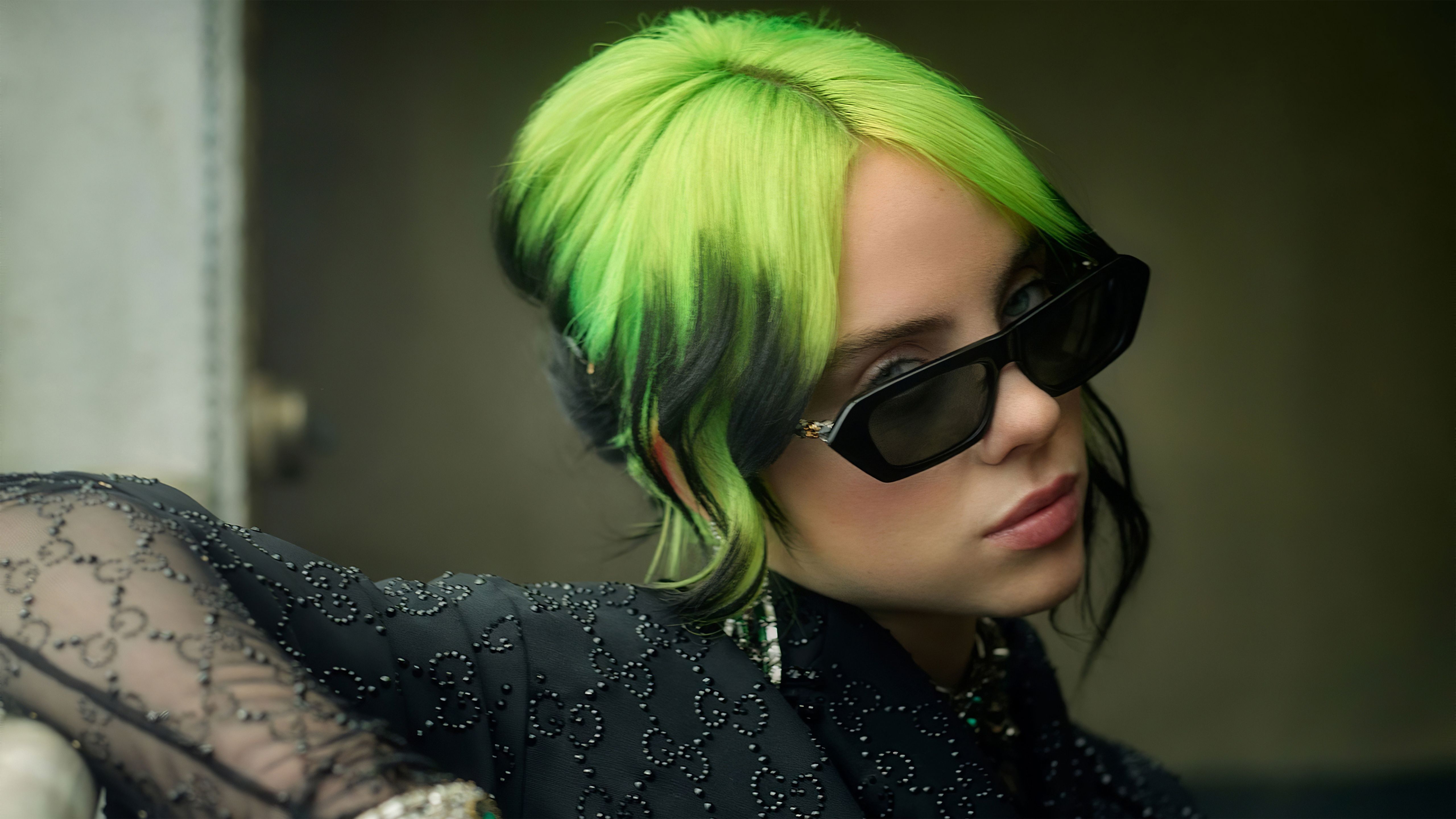 Singer Billie Eilish Green Hair Style 4K, 5K, 8K, Desktop