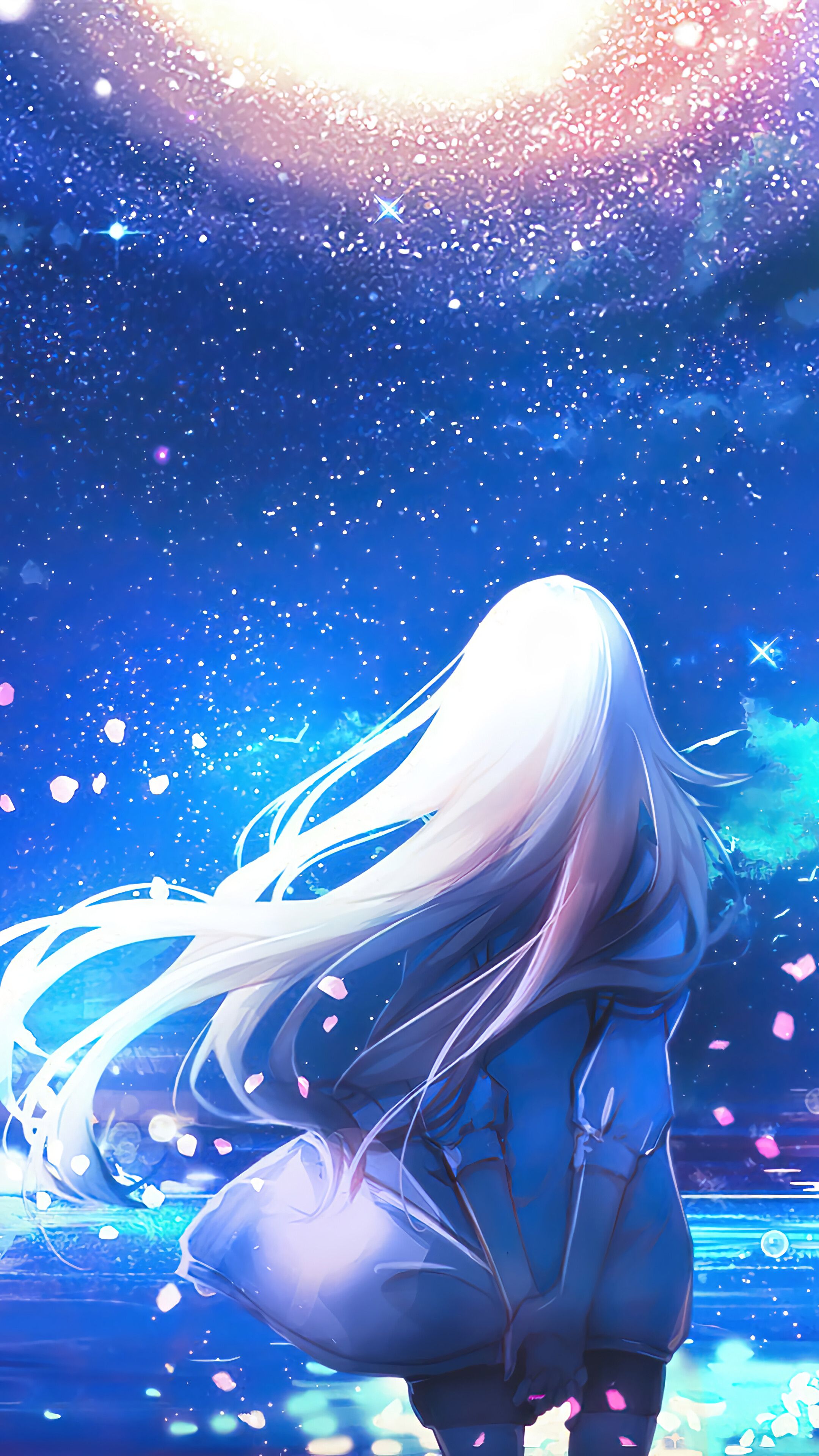 Anime, Girl, Night, Sky, Scenery, 4K iPhone 6s, 6 HD