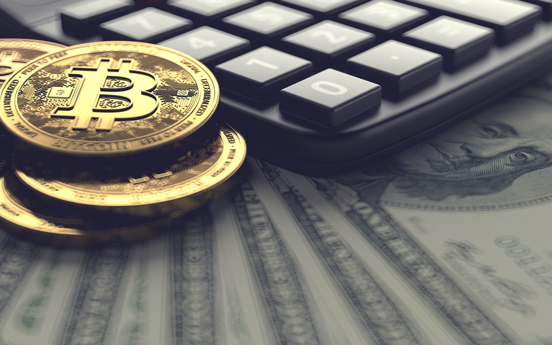 Wallpaper of Bitcoin, Coin, Money, Calculattor, Dollar background
