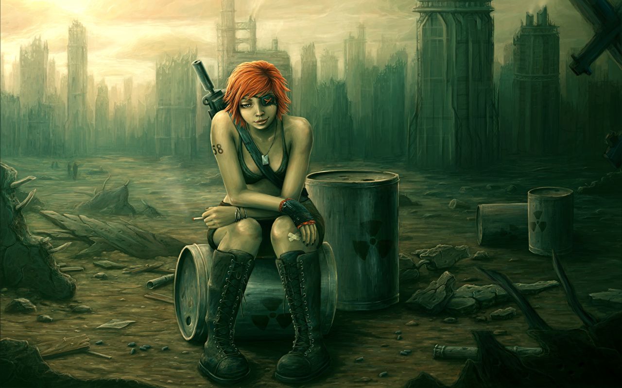 Desktop Wallpaper Apocalypse Redhead girl warrior Eye patch Girls