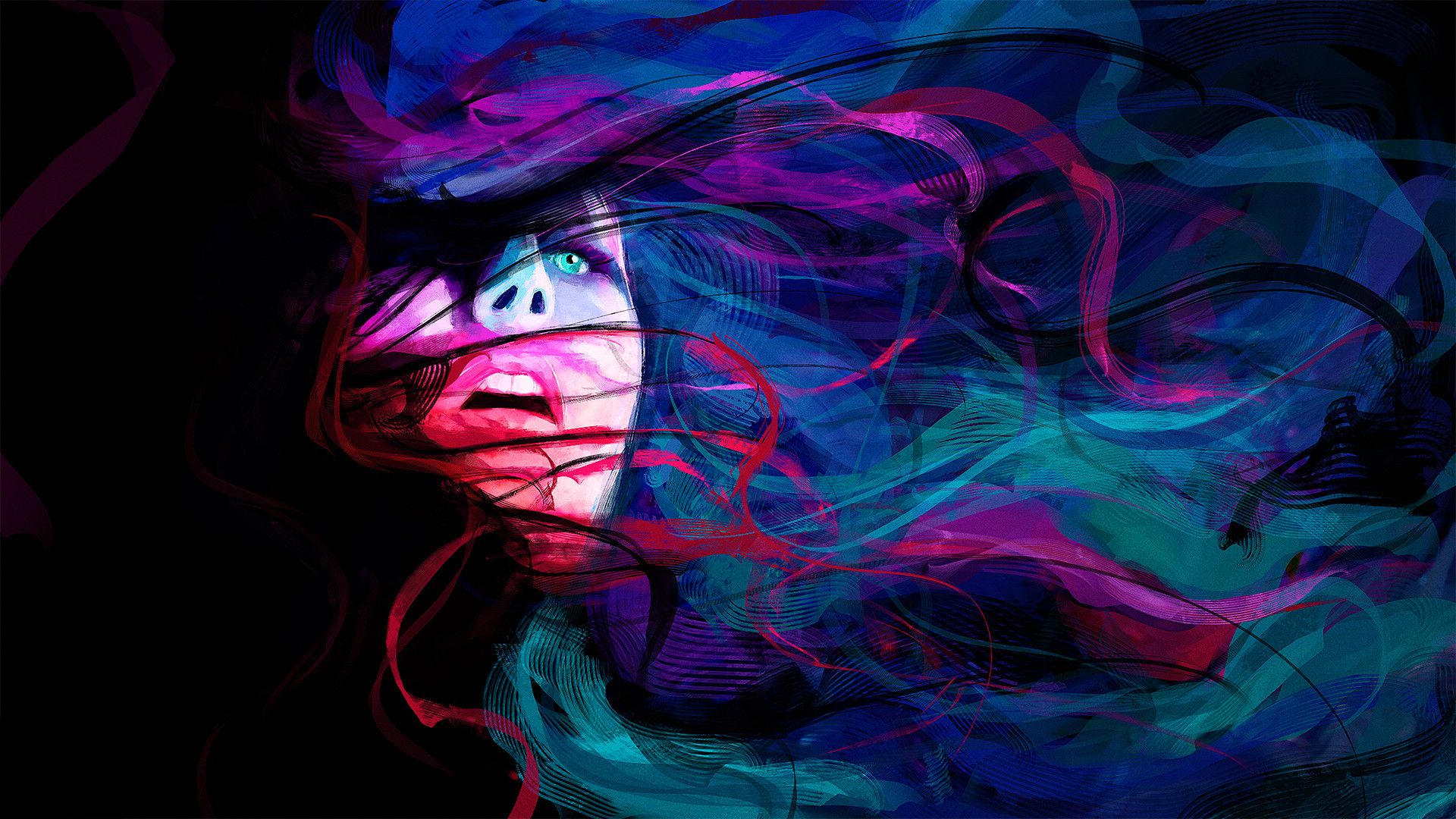 Abstract girl face eyes lines psychedelic women females colors mood emotion wallpaperx1080