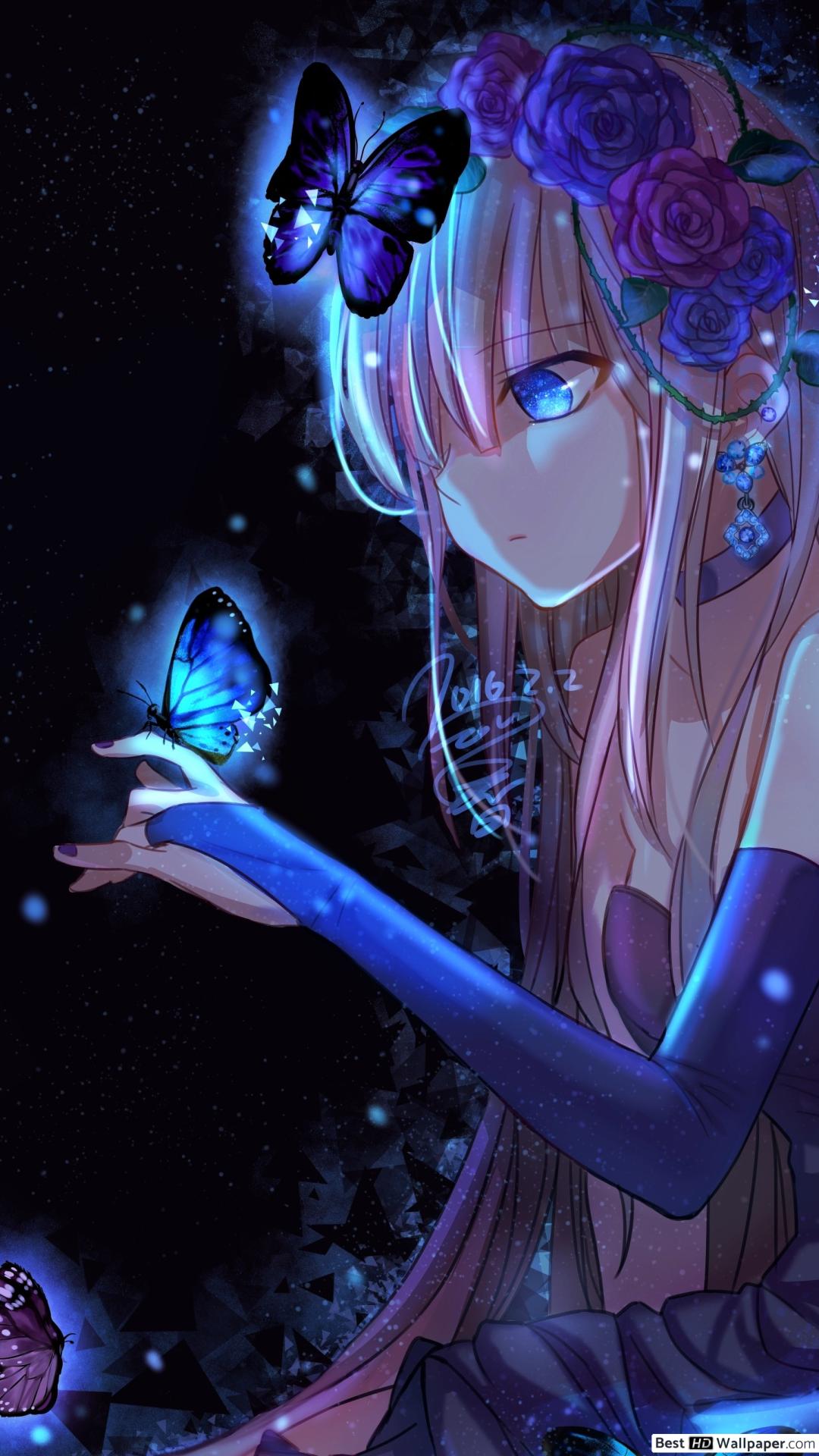 Anime Girl and Butterflies HD wallpaper download