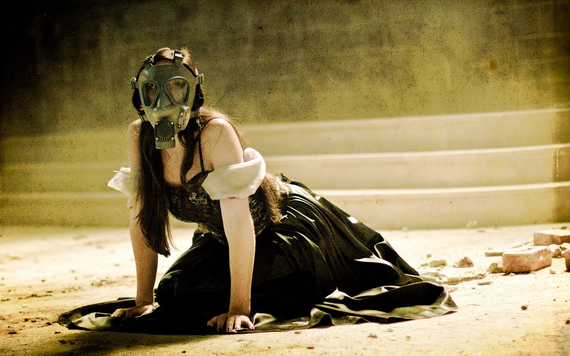 Apocalyptic gas mask mood horror dark anarchy girl girls women wallpaperx1200