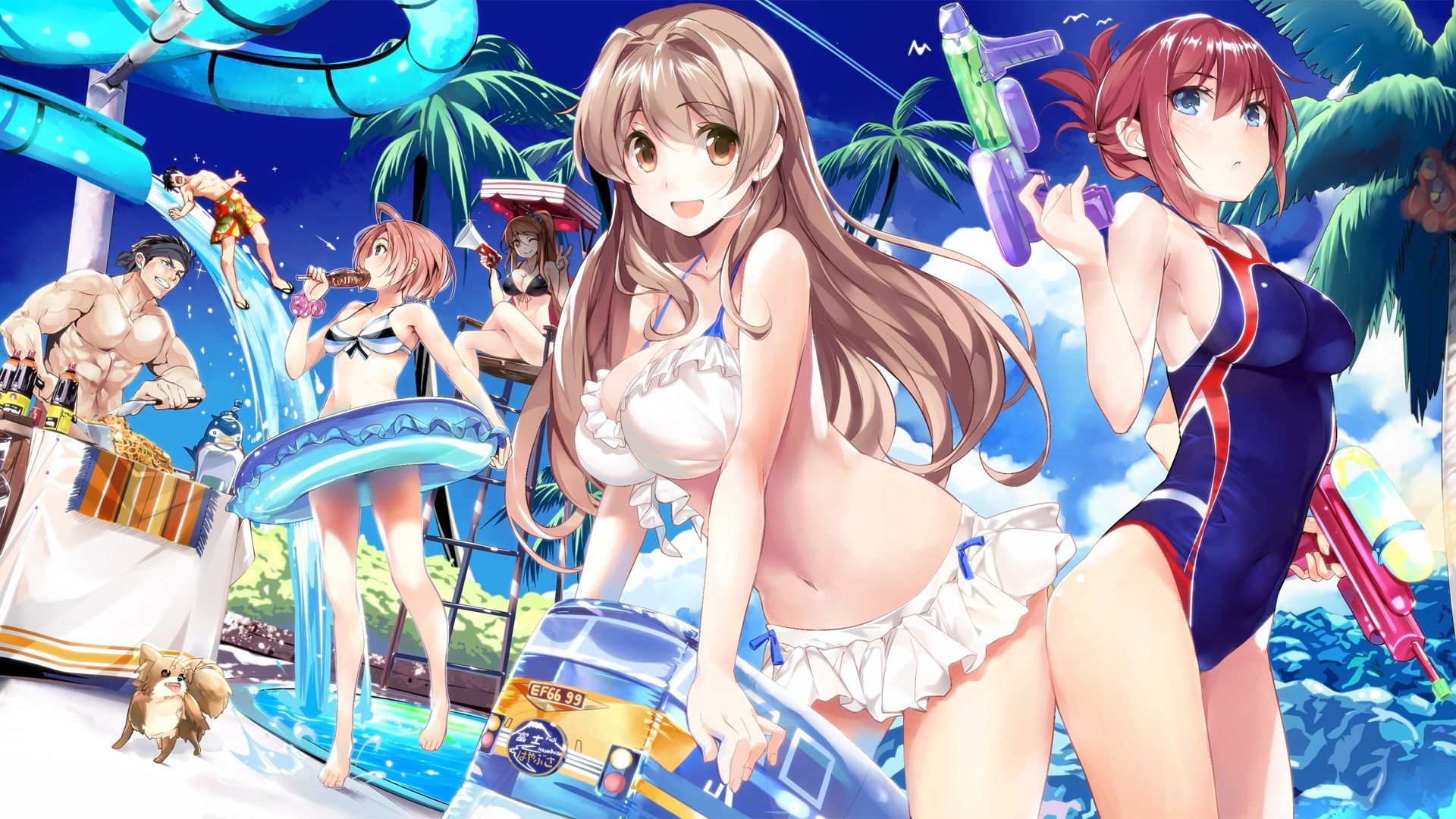 animal bikini breasts cleavage dog drink food group gun iida nana