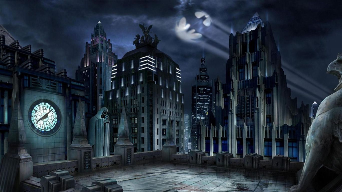 Free download Gotham City Urban Landscape Wallpaper 1366x768 pixel
