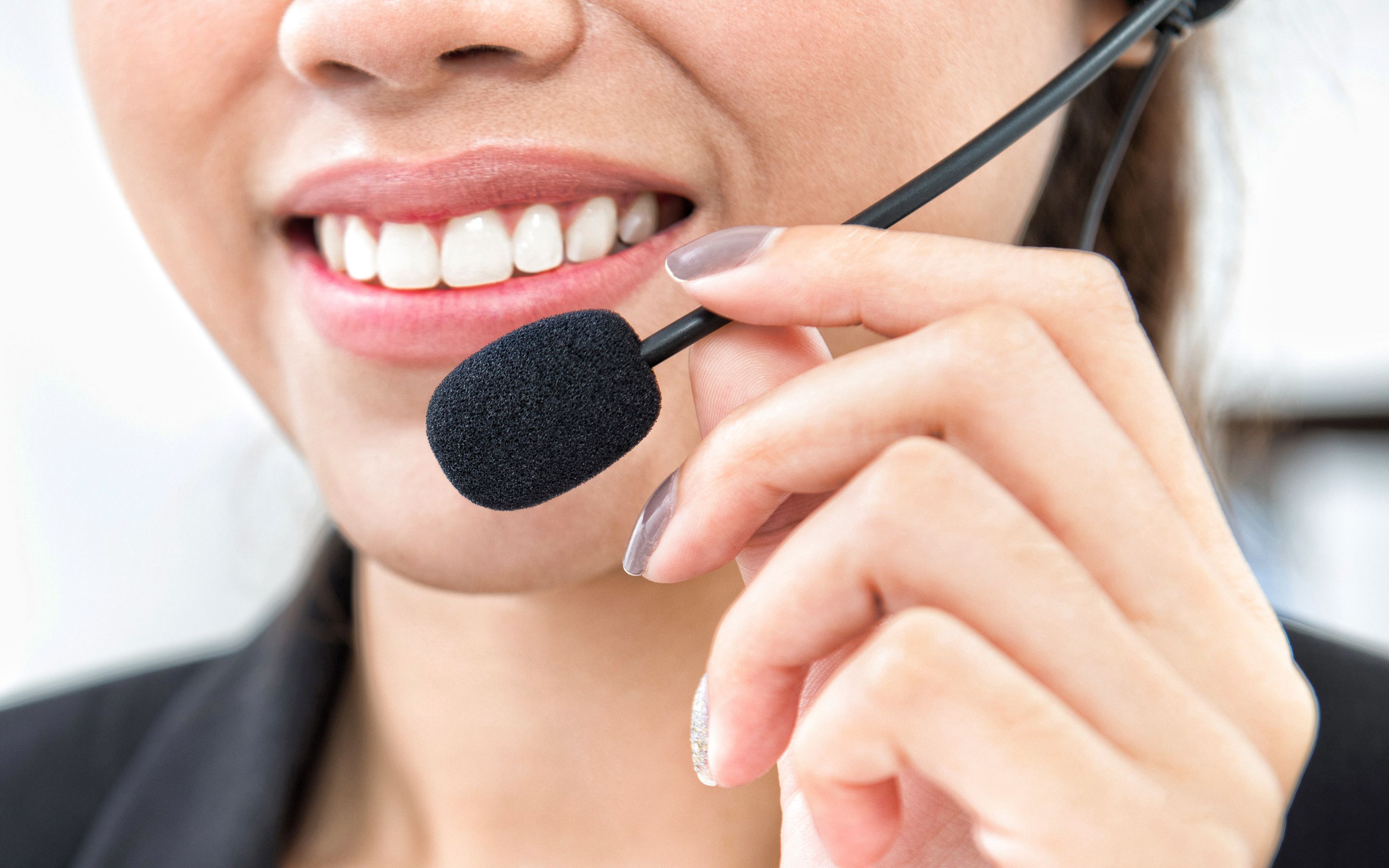 Download wallpaper Call center, woman with a microphone, Support