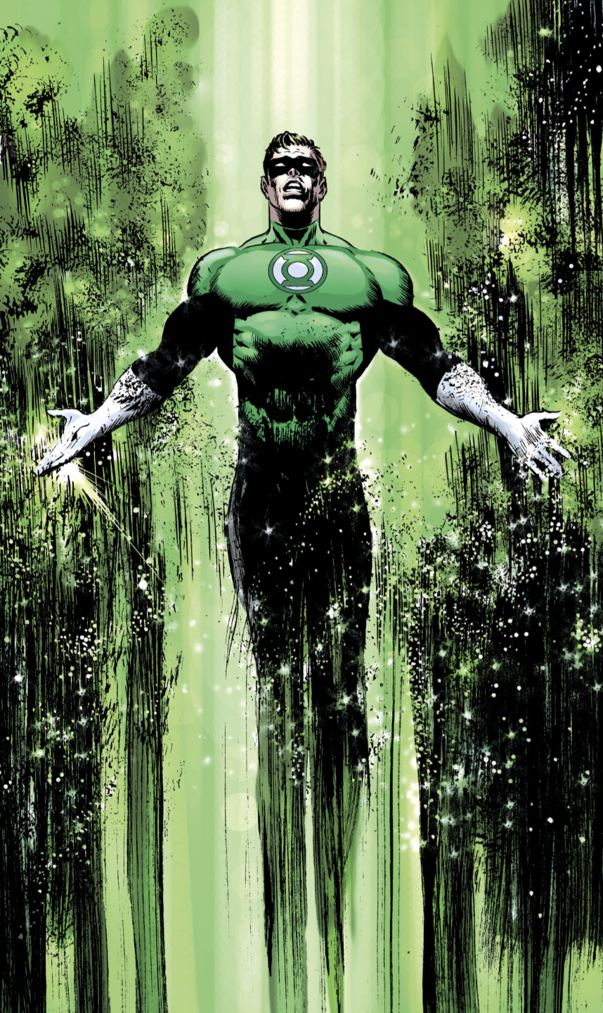 Green Lantern Hal Jordan flies through outer space. - artwork