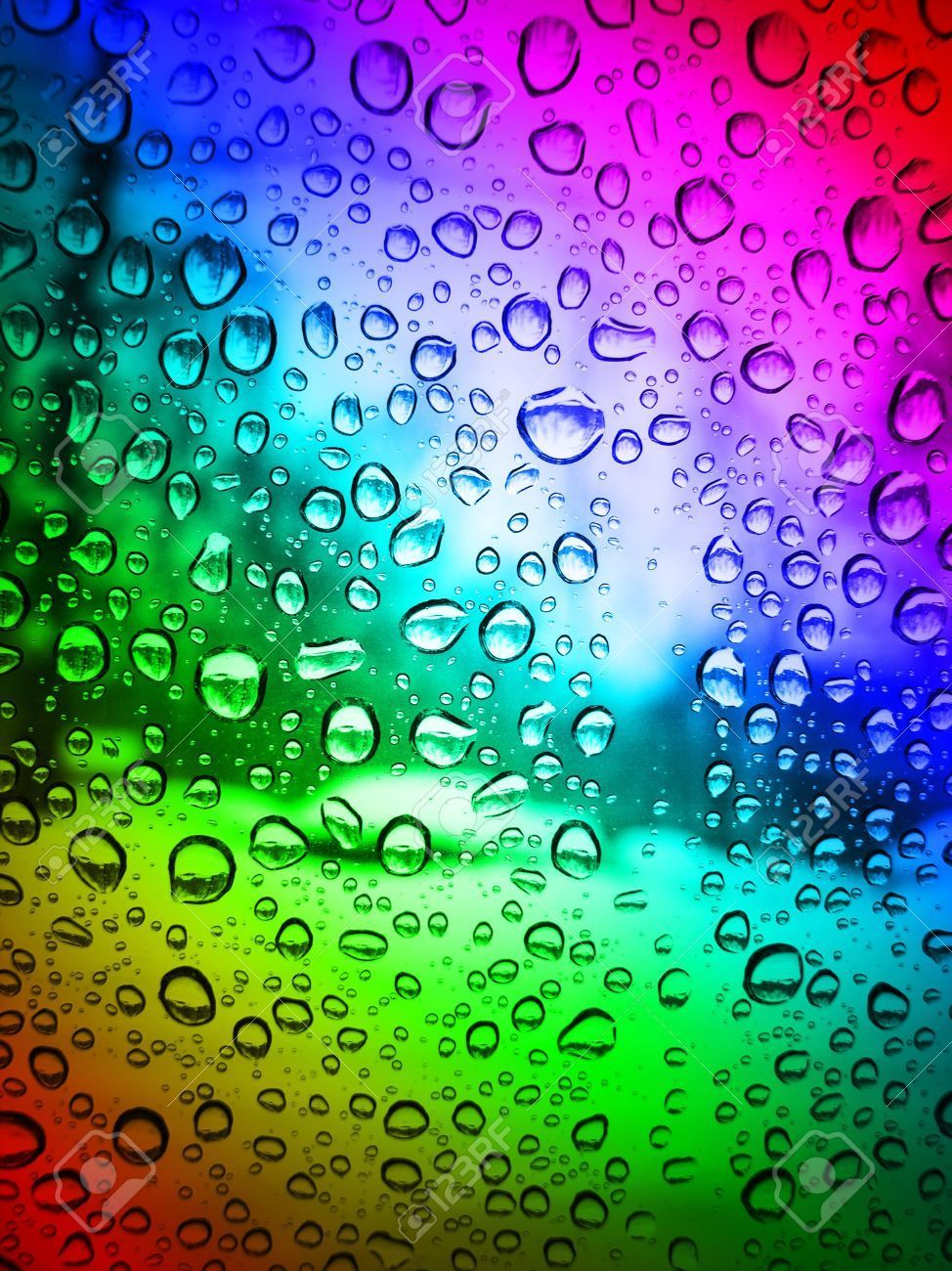 Rain drops on glass color. Rainbow picture, Rainbow water, Rain