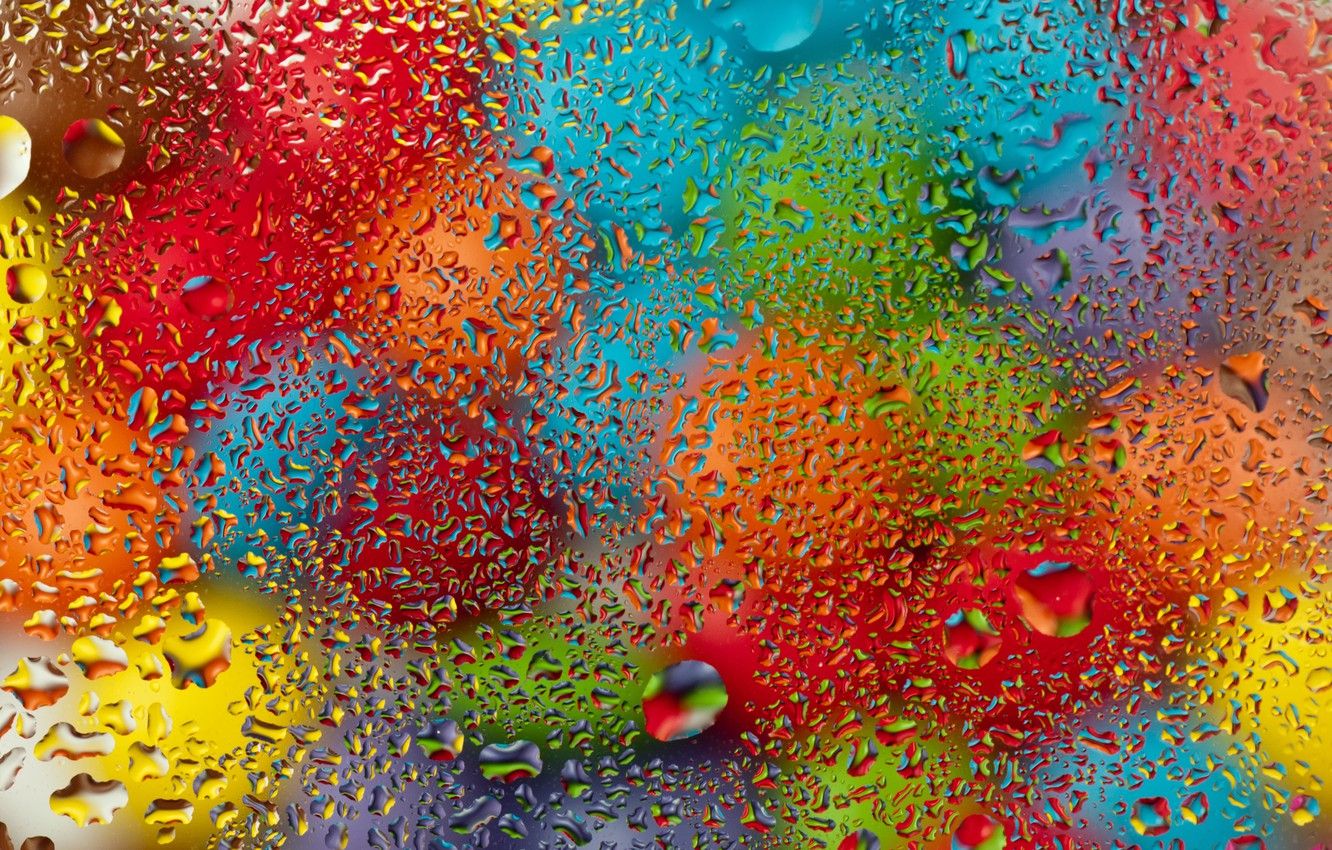 Wallpaper glass, water, drops, balls, colorful, rainbow, glass