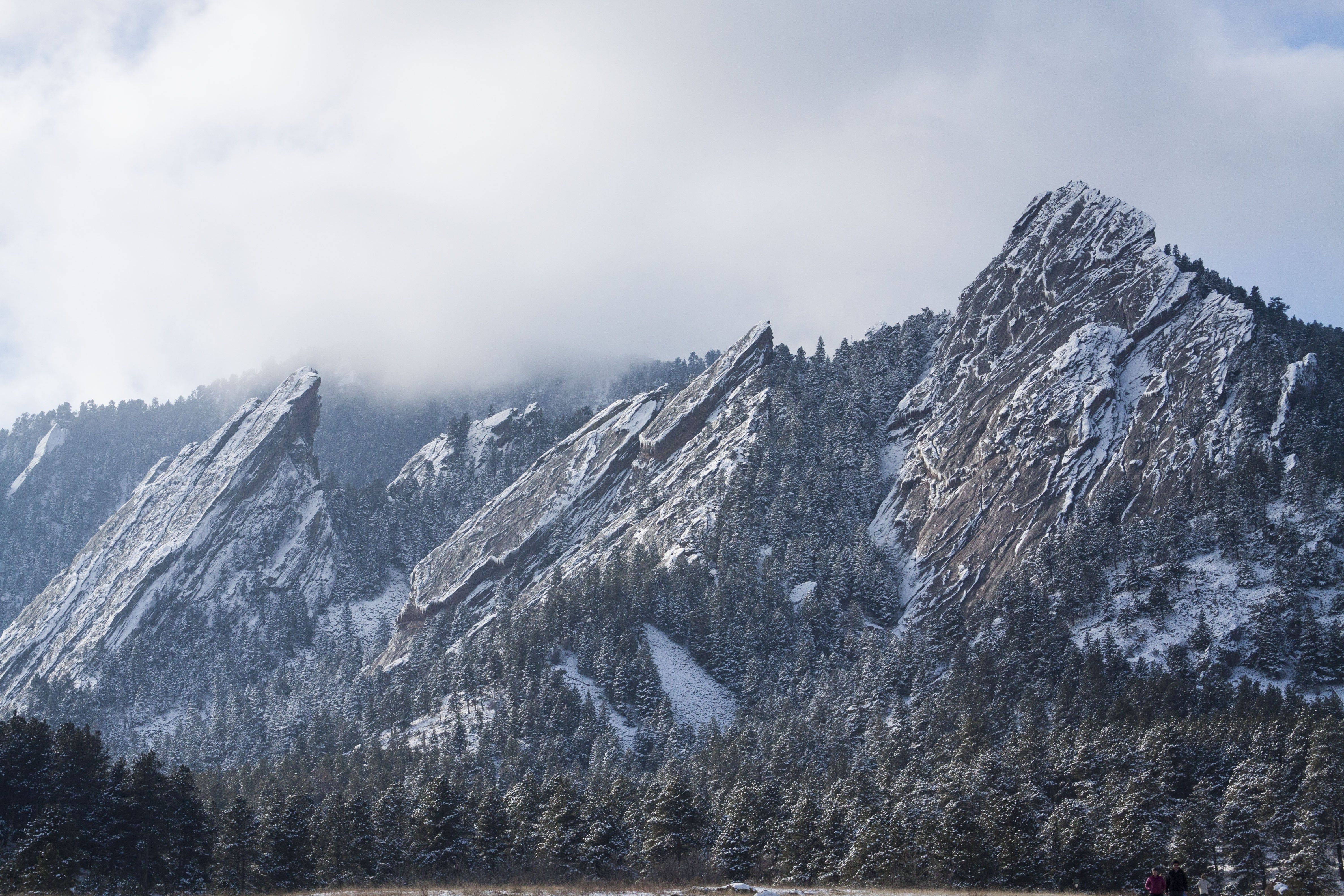 Boulder, CO. Flat Irons rock formation after first snow. Horizontal for desktop- more to follow