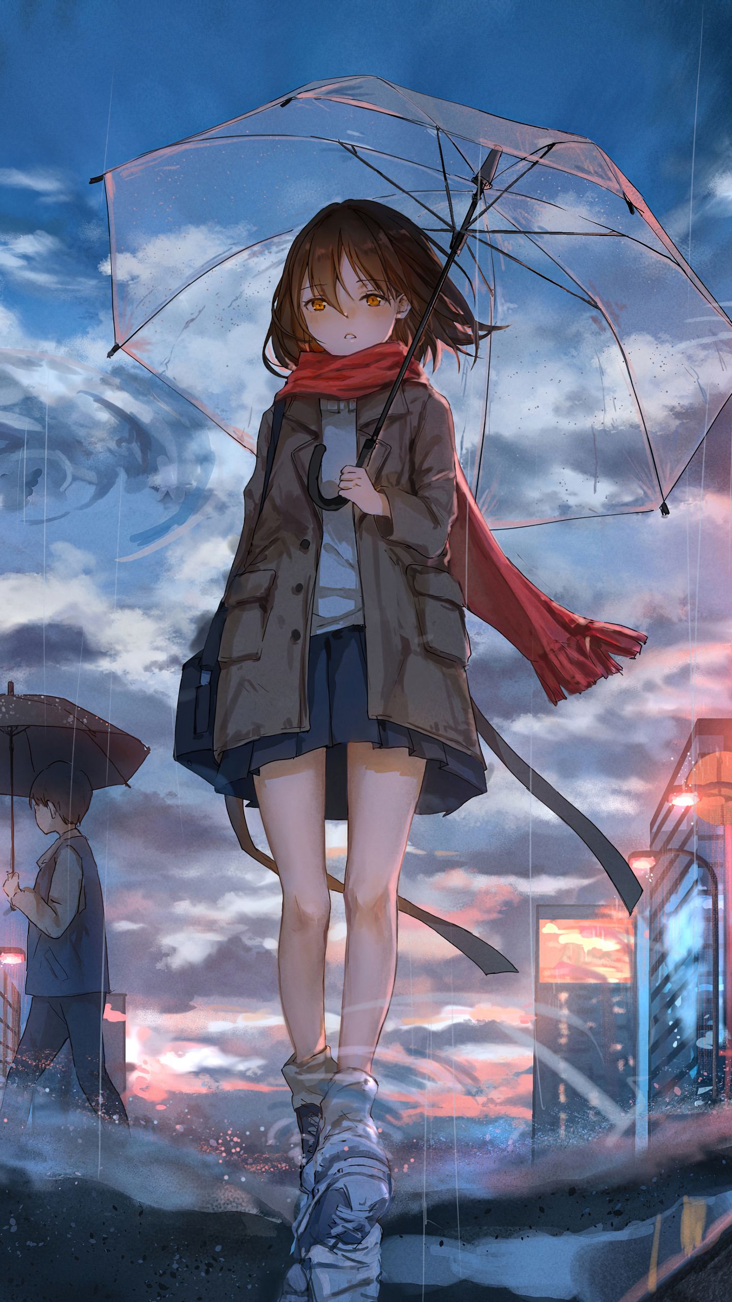 Anime Girl Walking In Rain With Umbrella 4k Samsung