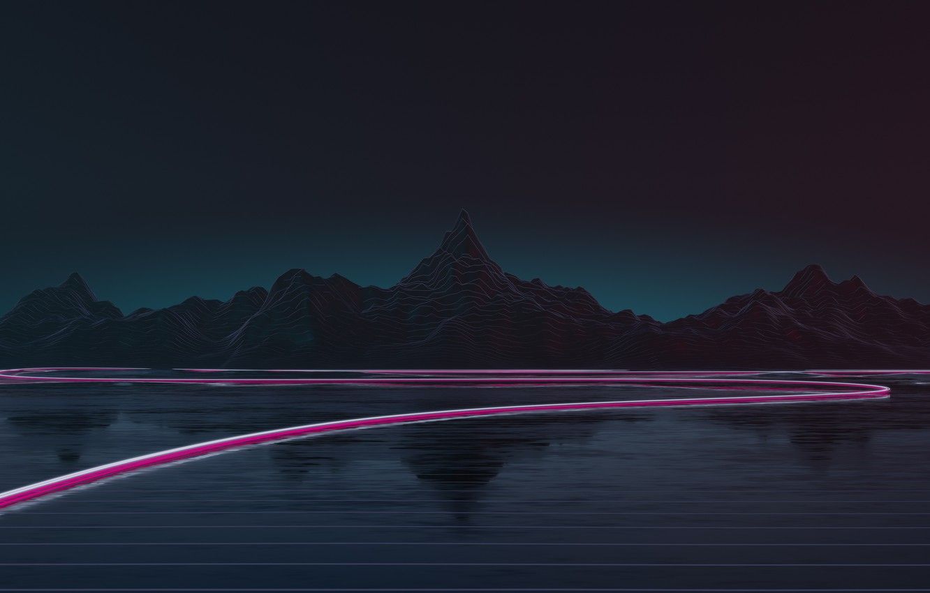Wallpaper Mountains, Music, Background, Neon, Highway, Synth