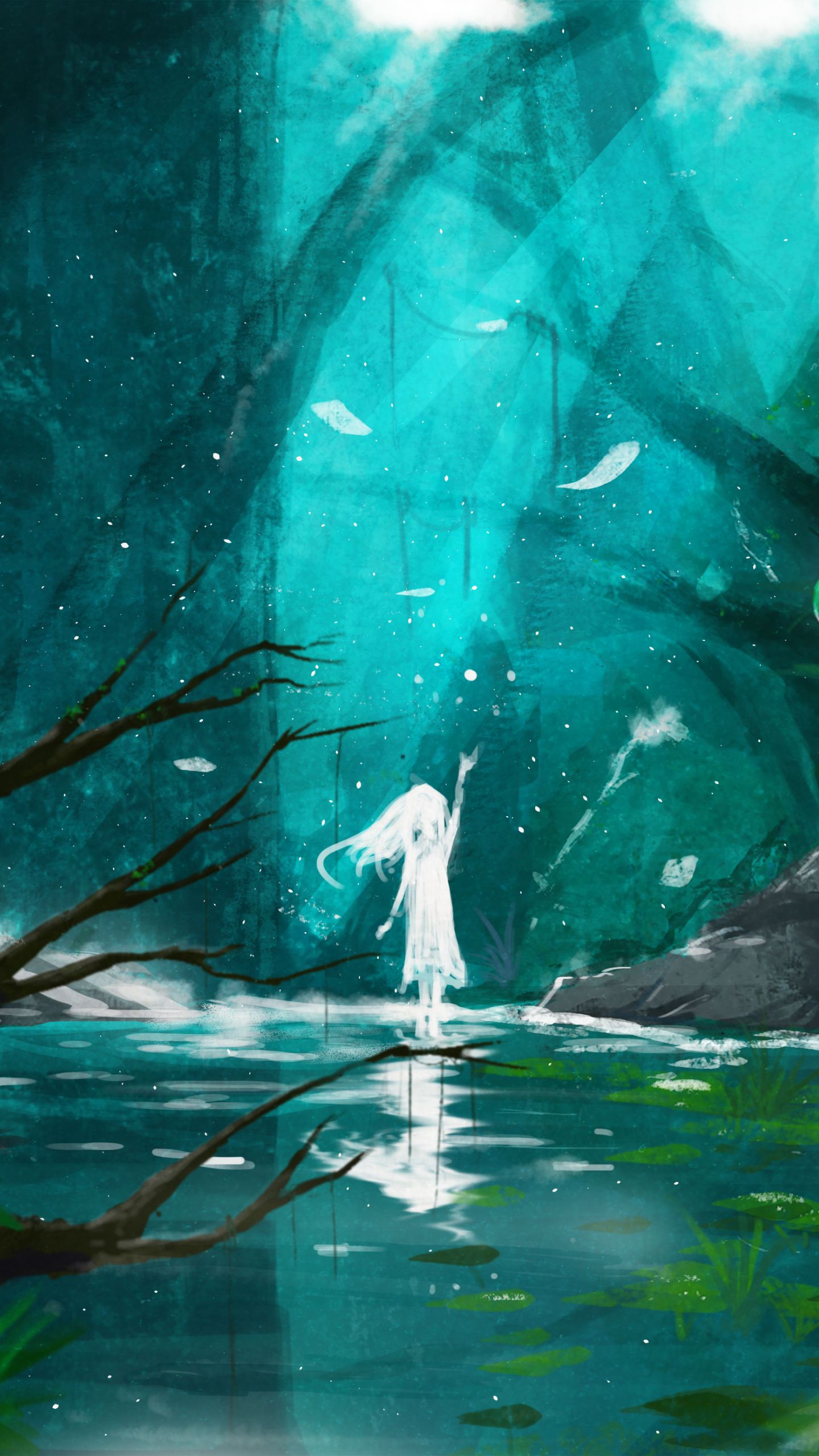 Download 1440x2560 wallpaper lake, spirit, anime girl, original