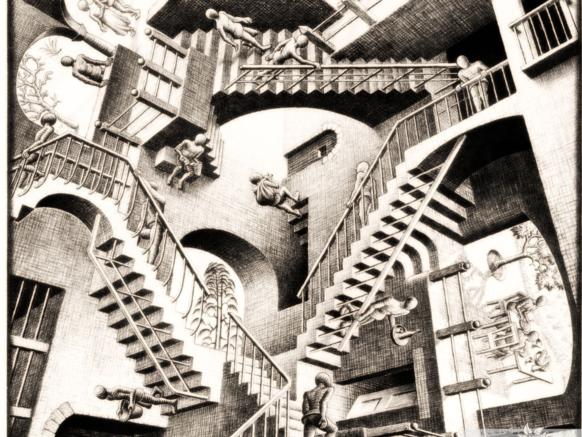 Relativity by M. C. Escher Ultra HD Desktop Background Wallpaper