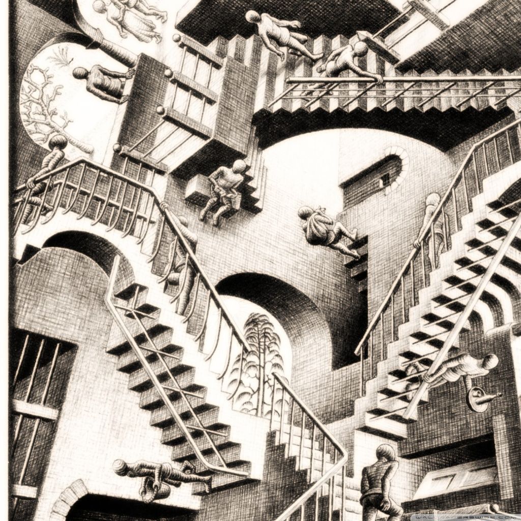 Relativity by M. C. Escher Ultra HD Desktop Background Wallpaper