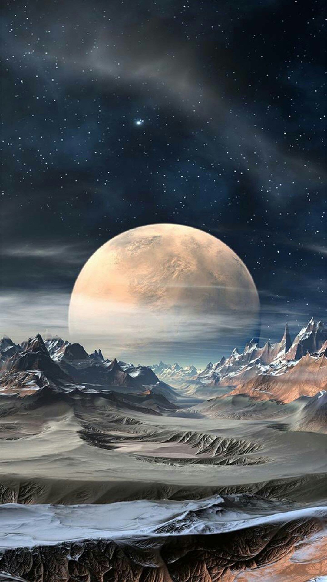 Nature Super Moon Planet Rocky Landscape iPhone 8 Wallpaper Free