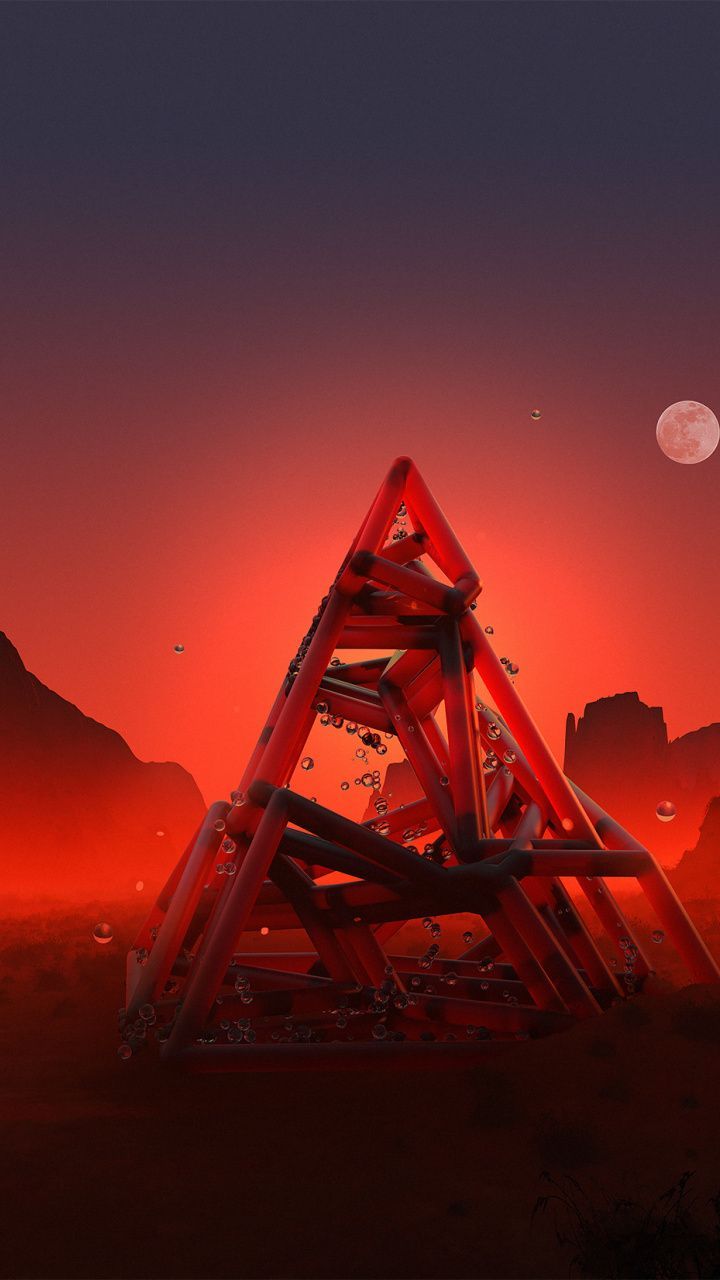 Pyramids, moon, landscape, fantasy, triangle, 720x1280 wallpaper
