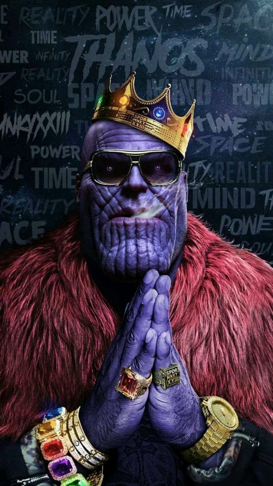 Avengers Thanos Hip Hop Crown Gold Chains Rings Infinity Stones