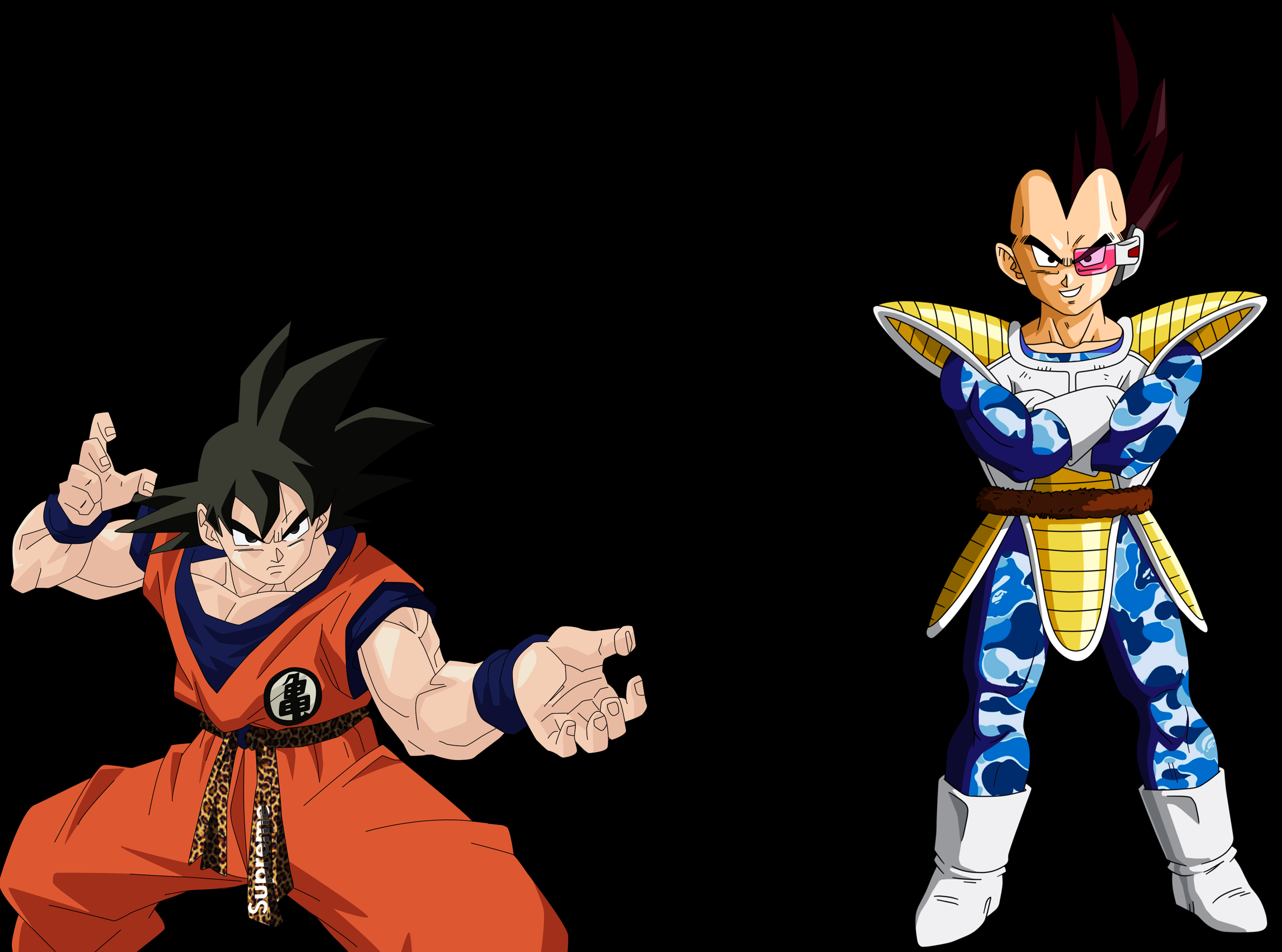 Desktop background of Goku and Vegeta inspired by streetwear (Supreme & Bape)