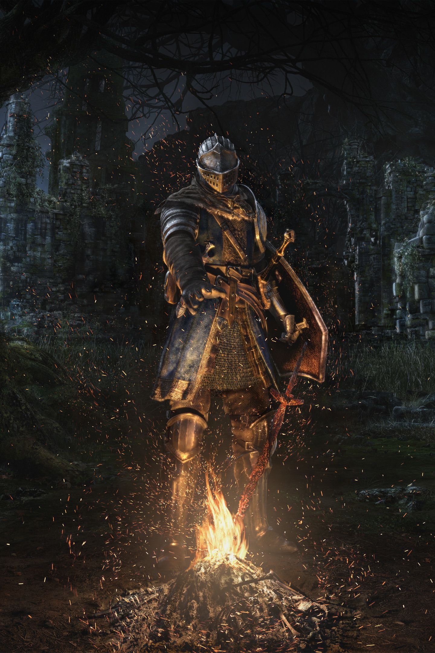 Download 1440x2960 wallpaper dark souls, warrior, fire, armour