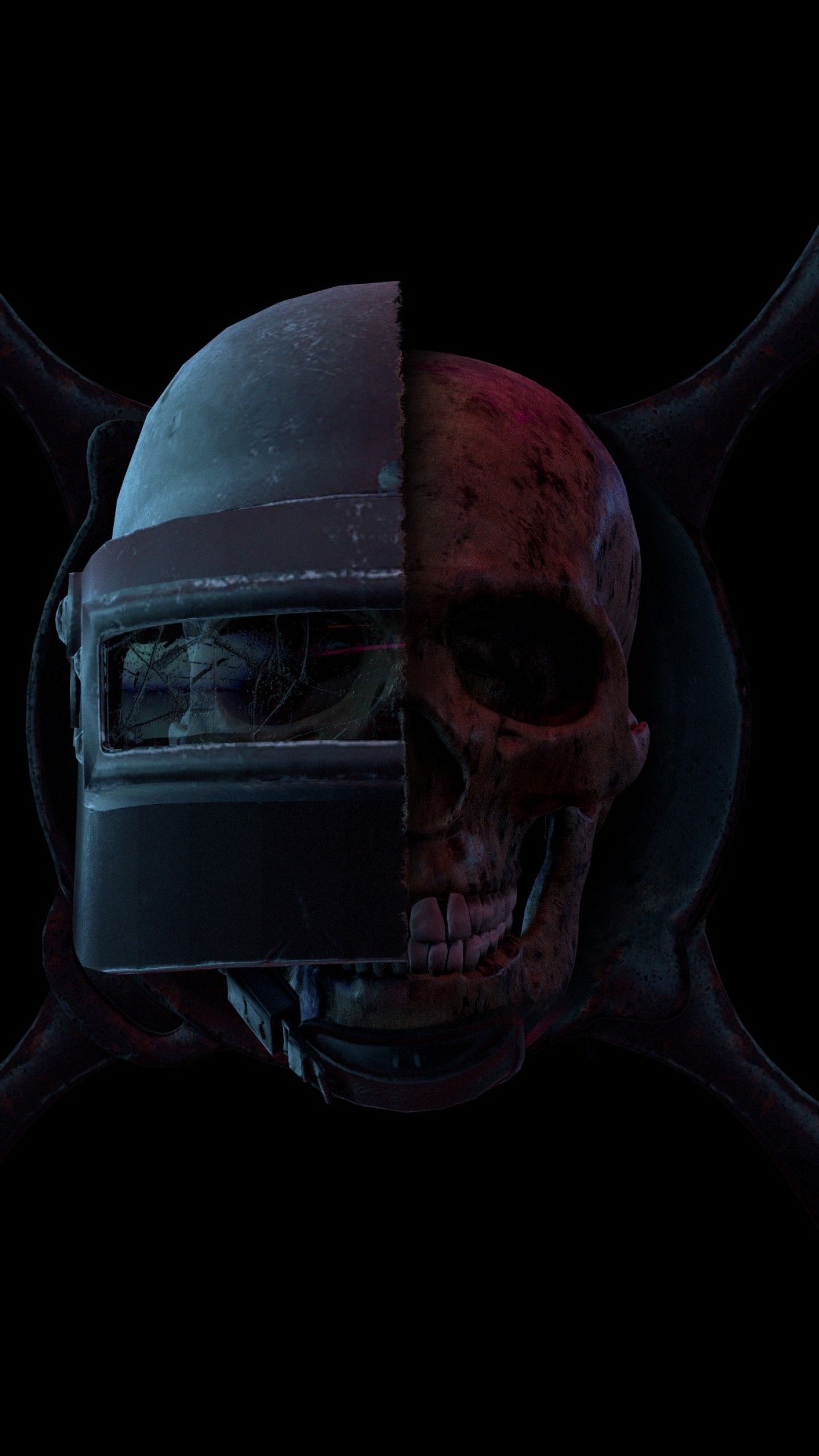 PUBG 4K Wallpaper, Helmet, Skull, Black Background, Black Dark