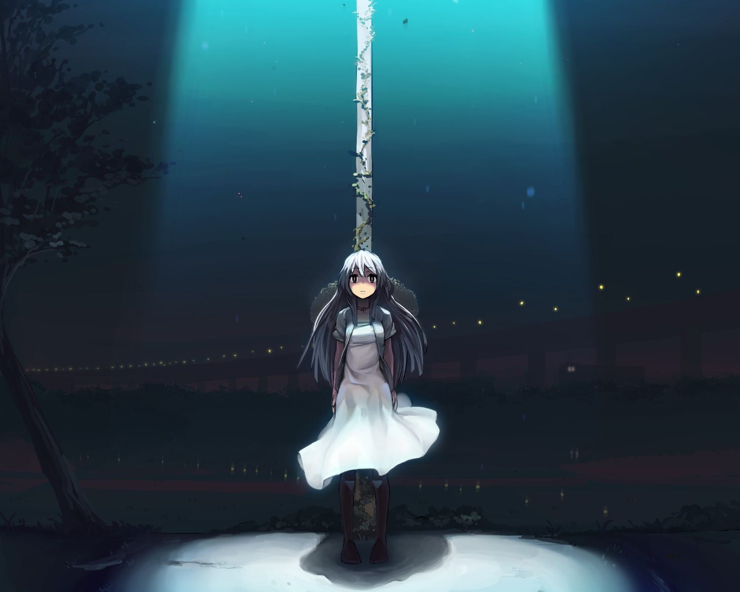 black hair dress long hair night original rai32019 tree. konachan