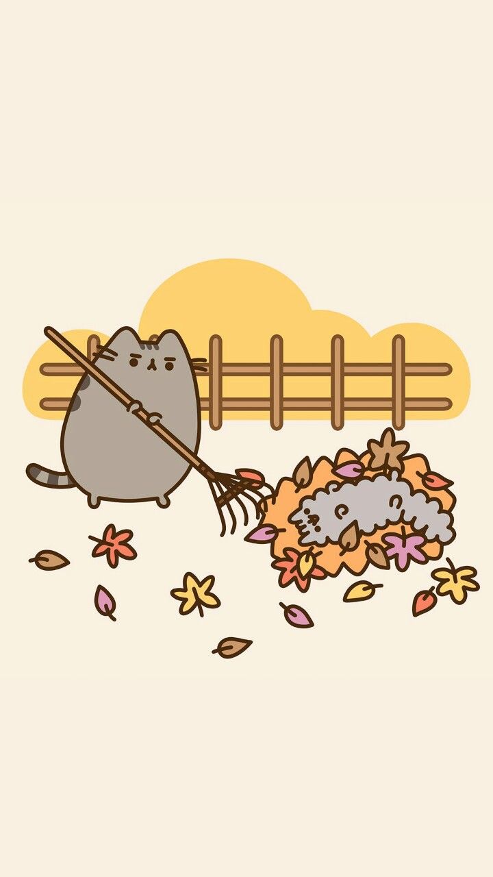 Pusheen cat, art, autumn, background, beautiful, beauty, cartoon
