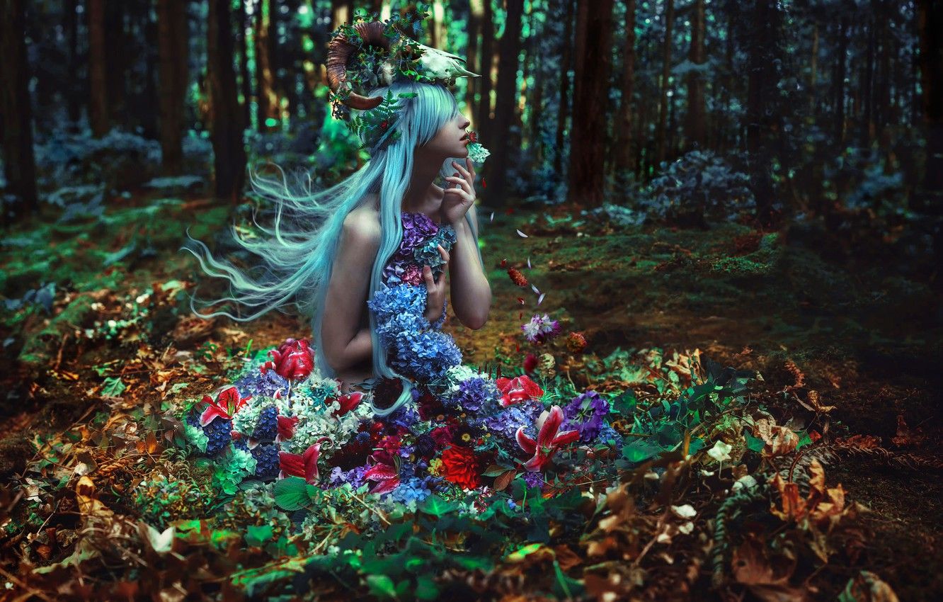 Wallpaper forest, girl, flowers, Kindra Nikole, Of Withering