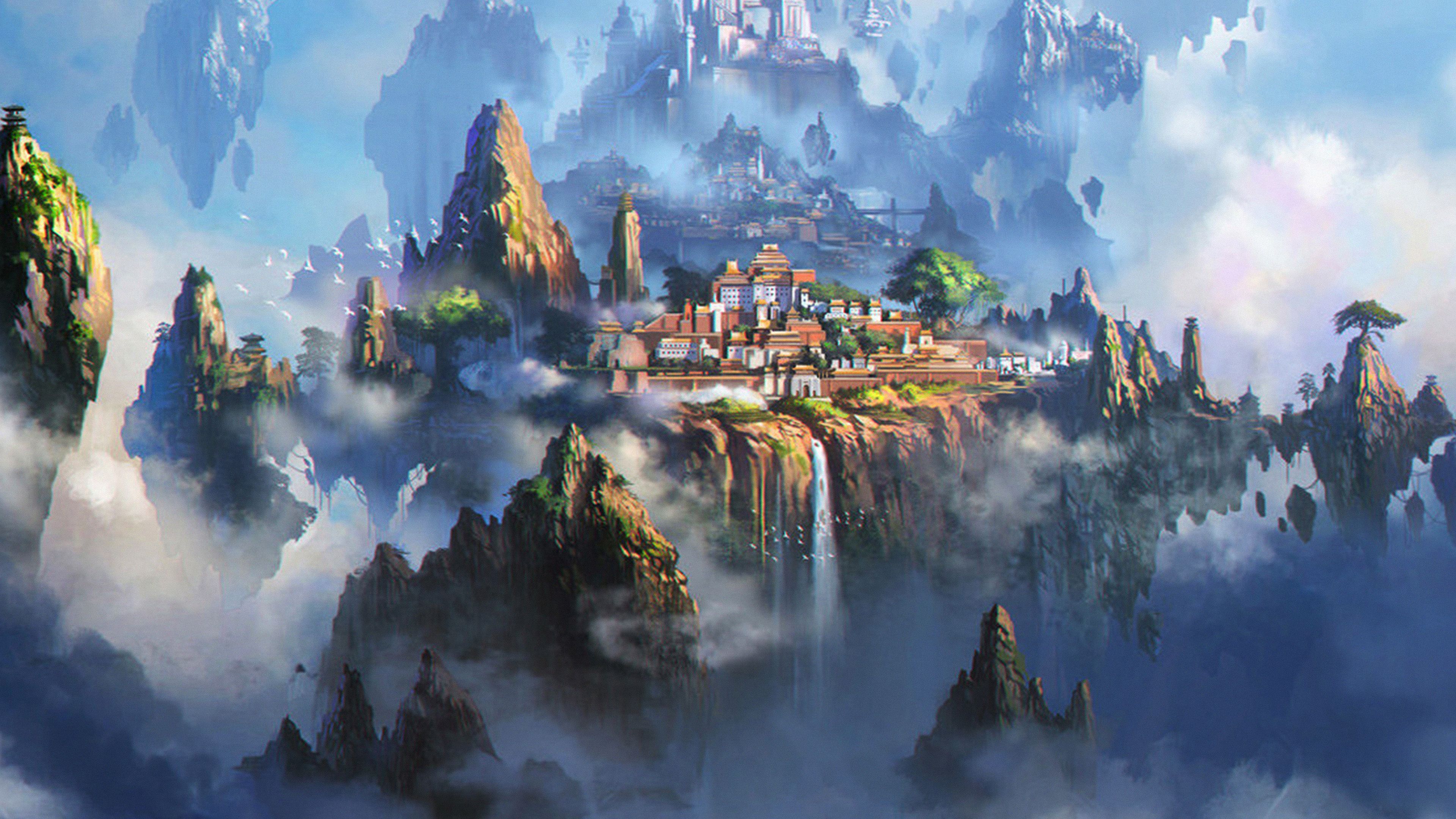 Cloud Town Fantasy Anime Liang Xing Illustration Art Wallpaper
