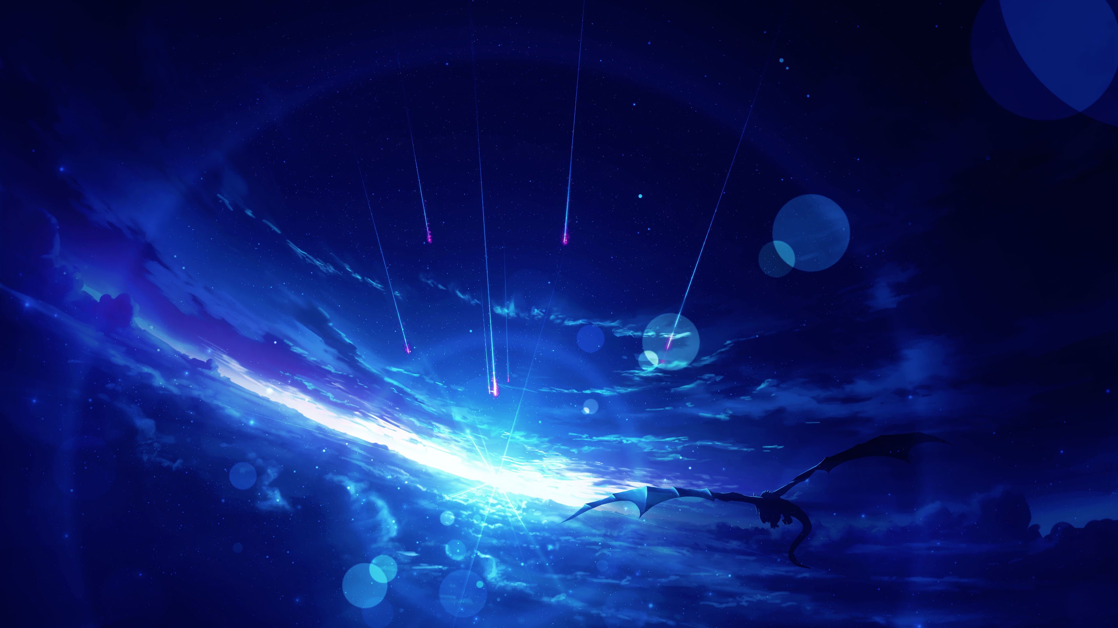 Fantasy, Flying Dragon, Sunrise, Sky, Clouds, Anime, 4K