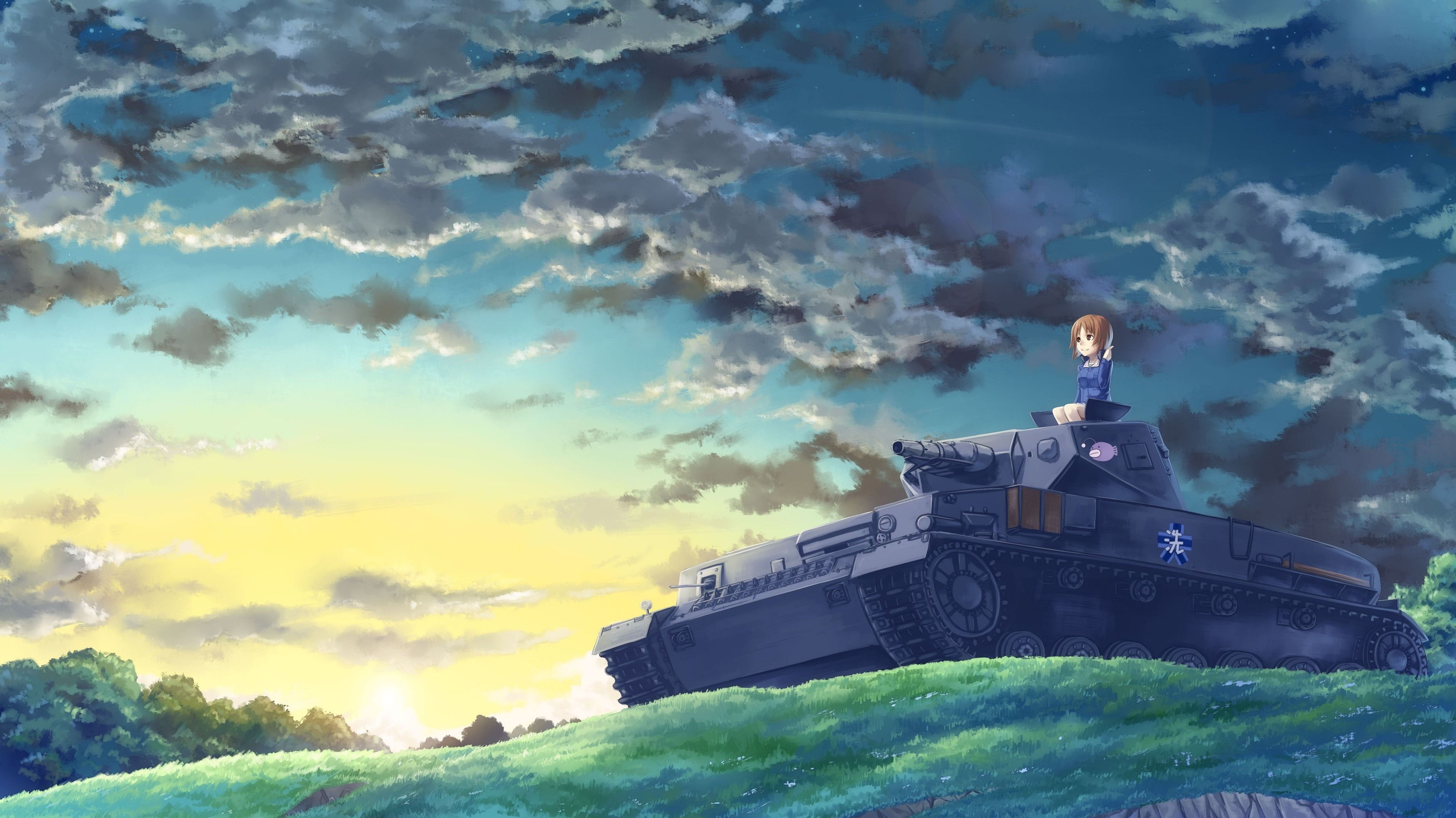 Wallpaper Anime girl and tank, clouds 3840x2160 UHD 4K Picture, Image